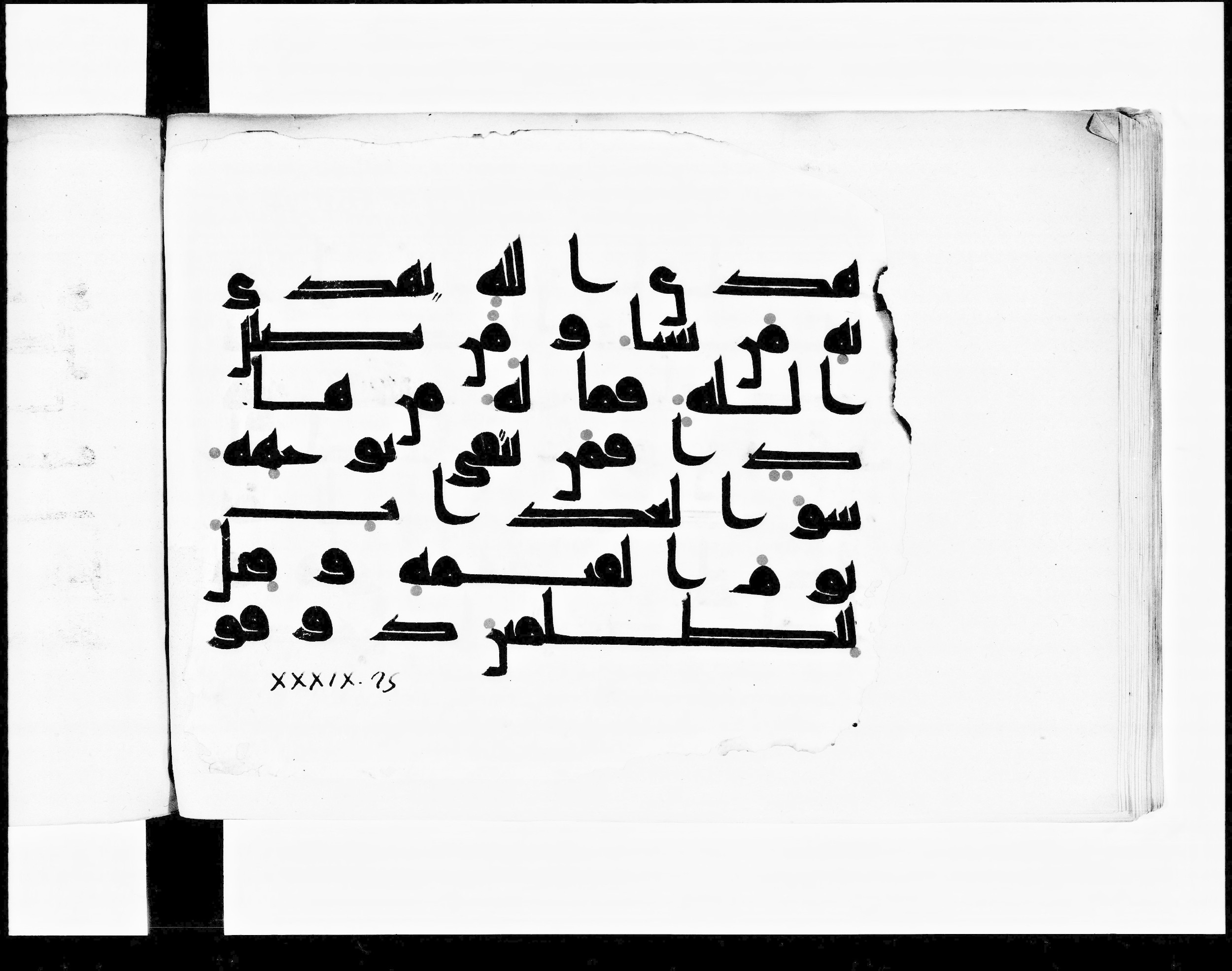 Paris, Bibliothèque nationale de France, Arabe 348 (b) (Scan 1), in Kūfī D.I script, showing Surah 39:24 from 8th to 9th Century AD found in Fustat (Old Cairo), Egypt, currently housed at Bibliothèque nationale de France, Paris