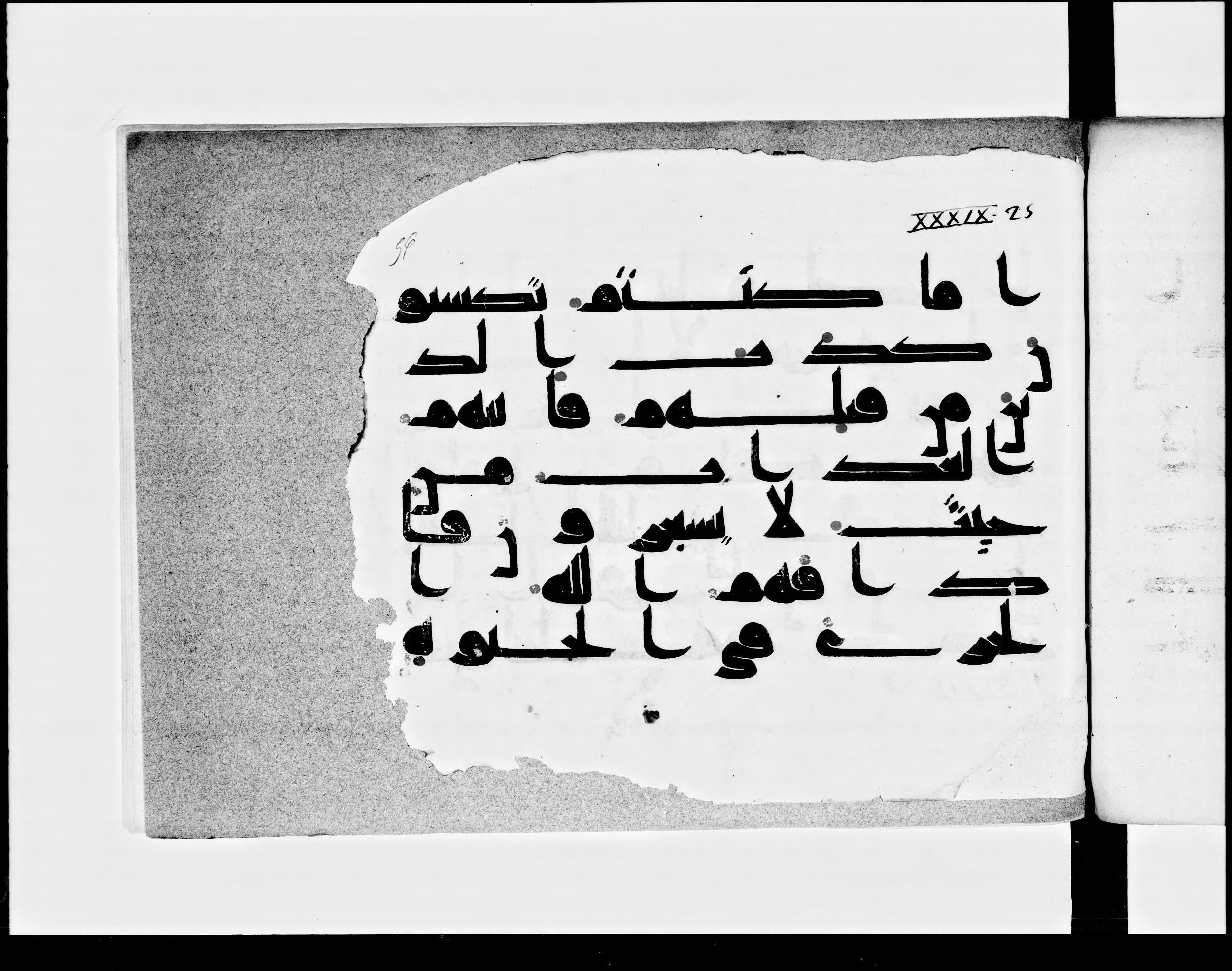 Paris, Bibliothèque nationale de France, Arabe 348 (b), in Kūfī D.I script, showing Surah 39:25 from 8th to 9th Century AD found in Fustat (Old Cairo), Egypt, currently housed at Bibliothèque nationale de France, Paris