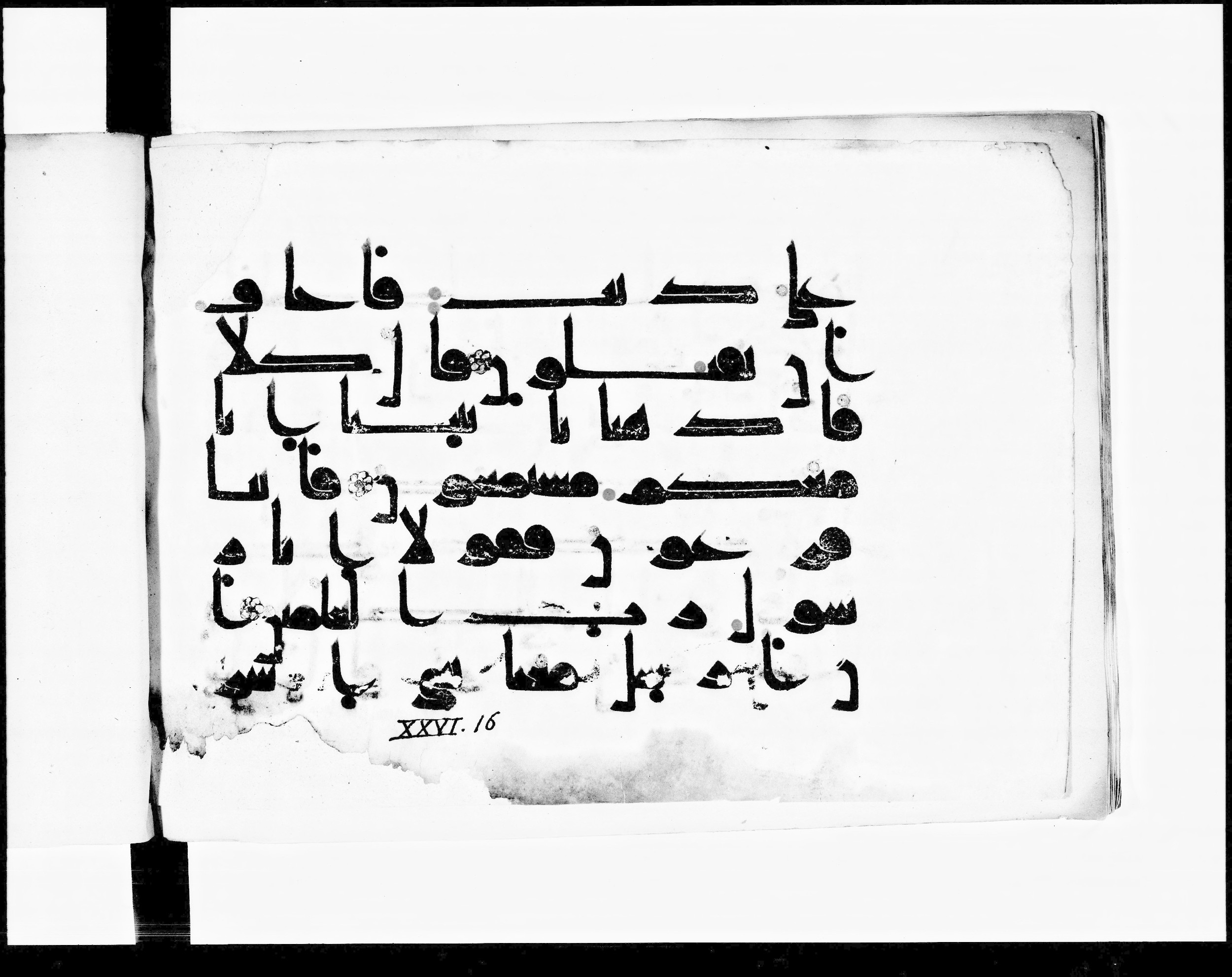 Paris, Bibliothèque nationale de France, Arabe 348 (e), in Kufic D.I script, showing Surah 26:16 from 8th to 9th Century AD found in Fustat (Old Cairo), Egypt, currently housed at Bibliothèque nationale de France, Paris