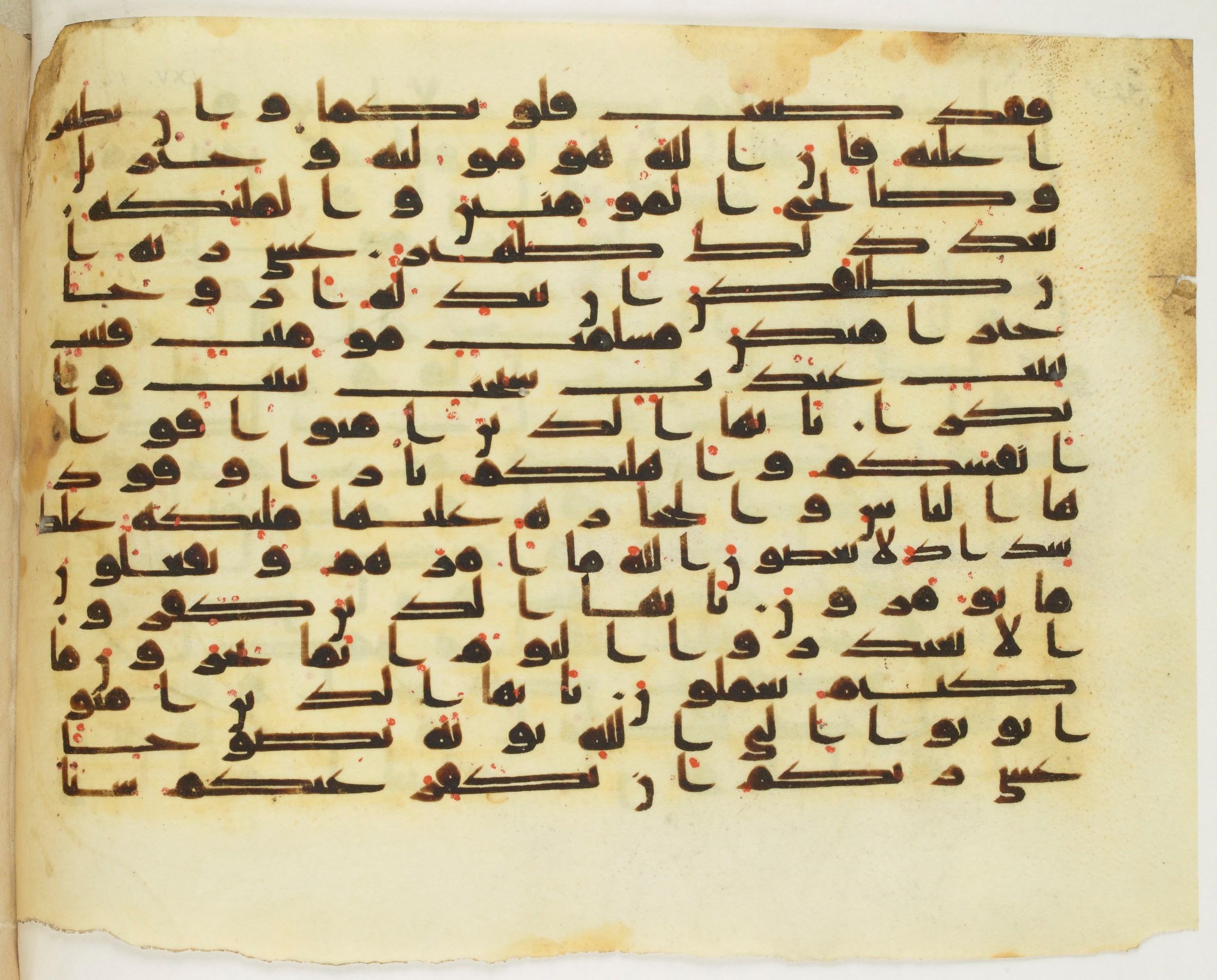 Paris, Bibliothèque nationale de France, Arabe 349 (b), in Kufic D.IV script, showing Surah 66:7 from Mid 8th to Late 9th Century AD found in Fustat (Old Cairo), Egypt, currently housed at Bibliothèque nationale de France, Paris