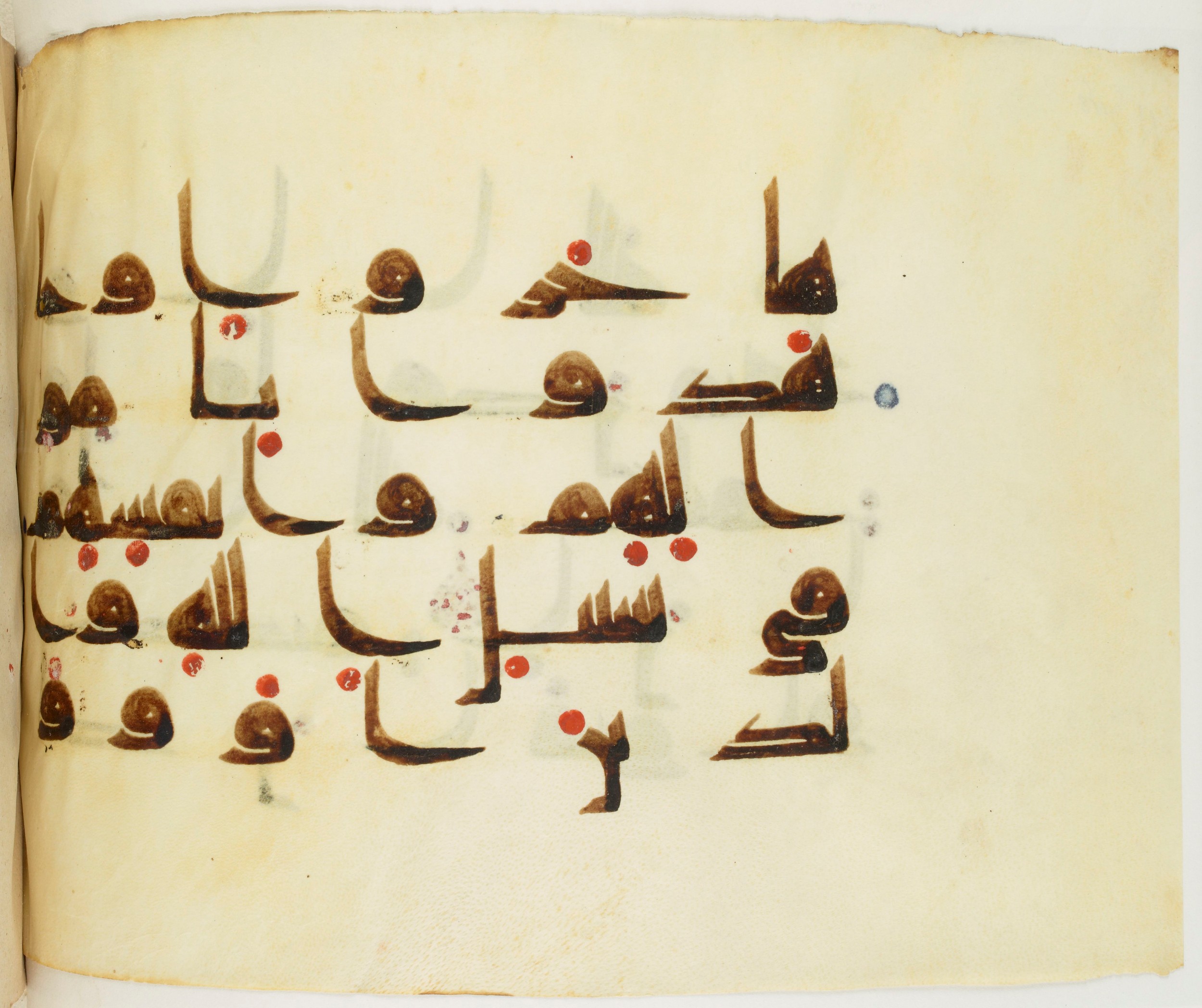 BNF Arabe 351 (Scan 2), in Kufic D.III script, showing Surah 8:72 from Mid 8th to Late 10th Century AD found in Mosque of ʿAmr b. al-ʿĀṣ in Fusṭāṭ (Old Cairo), Egypt, currently housed at Bibliothèque nationale de France, Paris