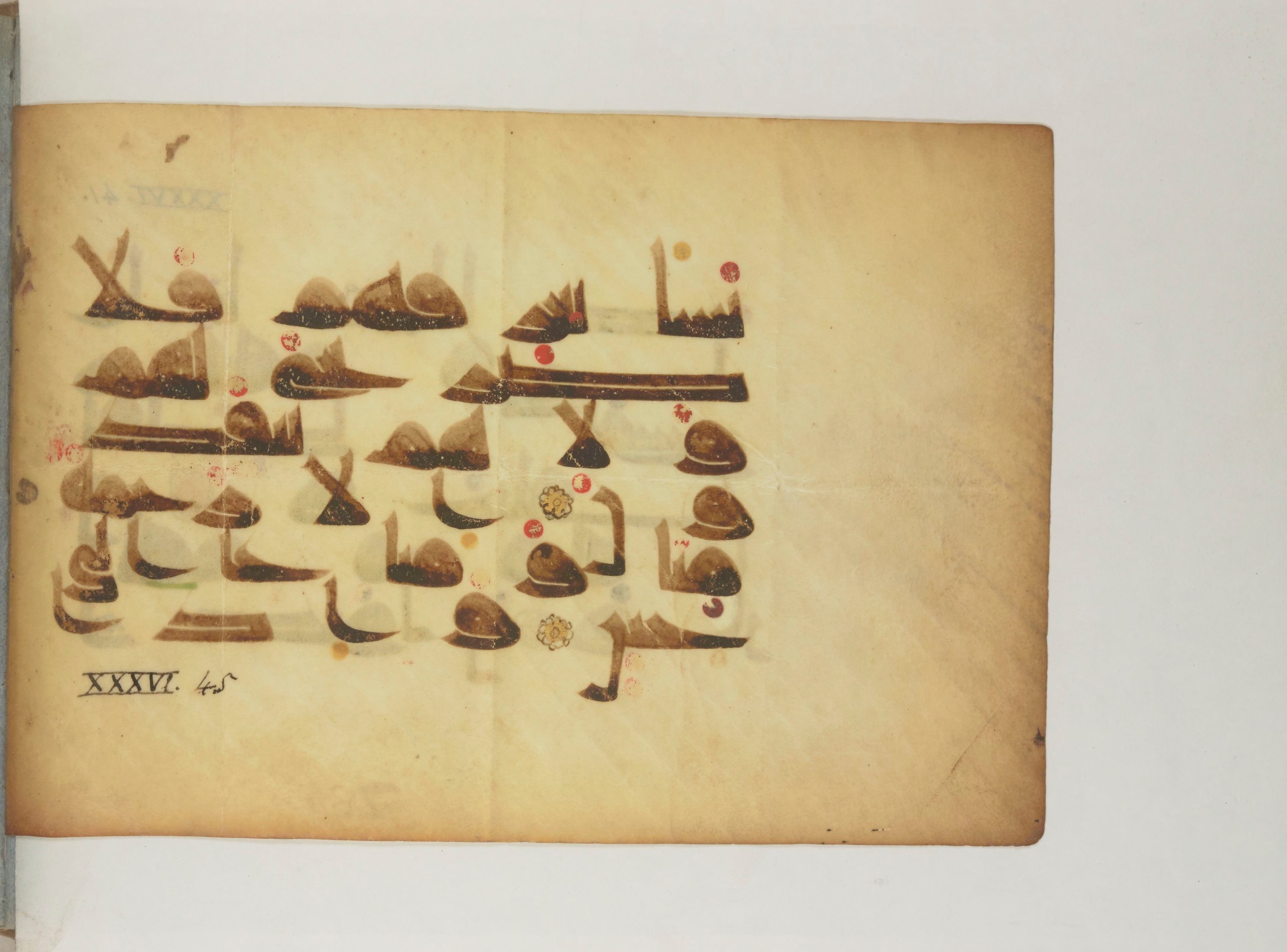 Paris, Bibliothèque nationale de France, Arabe 352 (b), in Kufic D (D II) script, showing Surah 36:44 from Mid 8th to Late 10th Century AD found in Fustat (Old Cairo), Egypt, currently housed at Bibliothèque nationale de France, Paris
