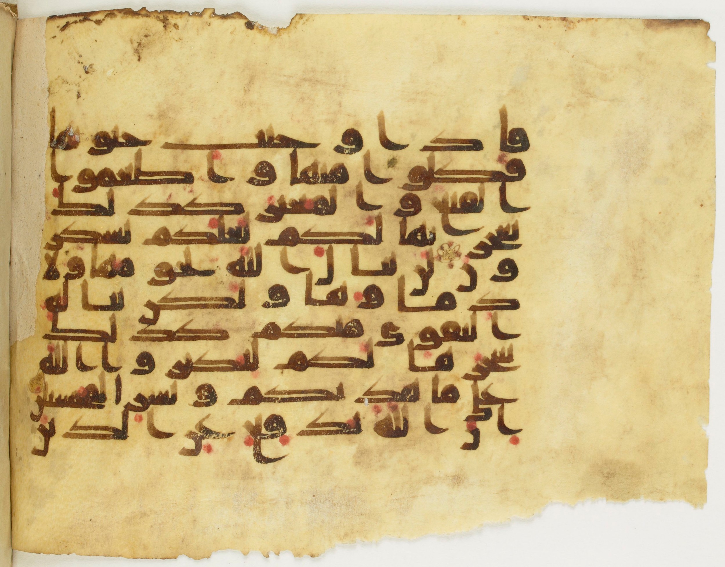 Paris, Bibliothèque nationale de France, Arabe 353 (c), in Kufic (Group D) script, showing Surah 22:37 from Mid 8th to Late 10th Century AD found in Fustat (Old Cairo), Egypt, currently housed at Bibliothèque nationale de France, Paris
