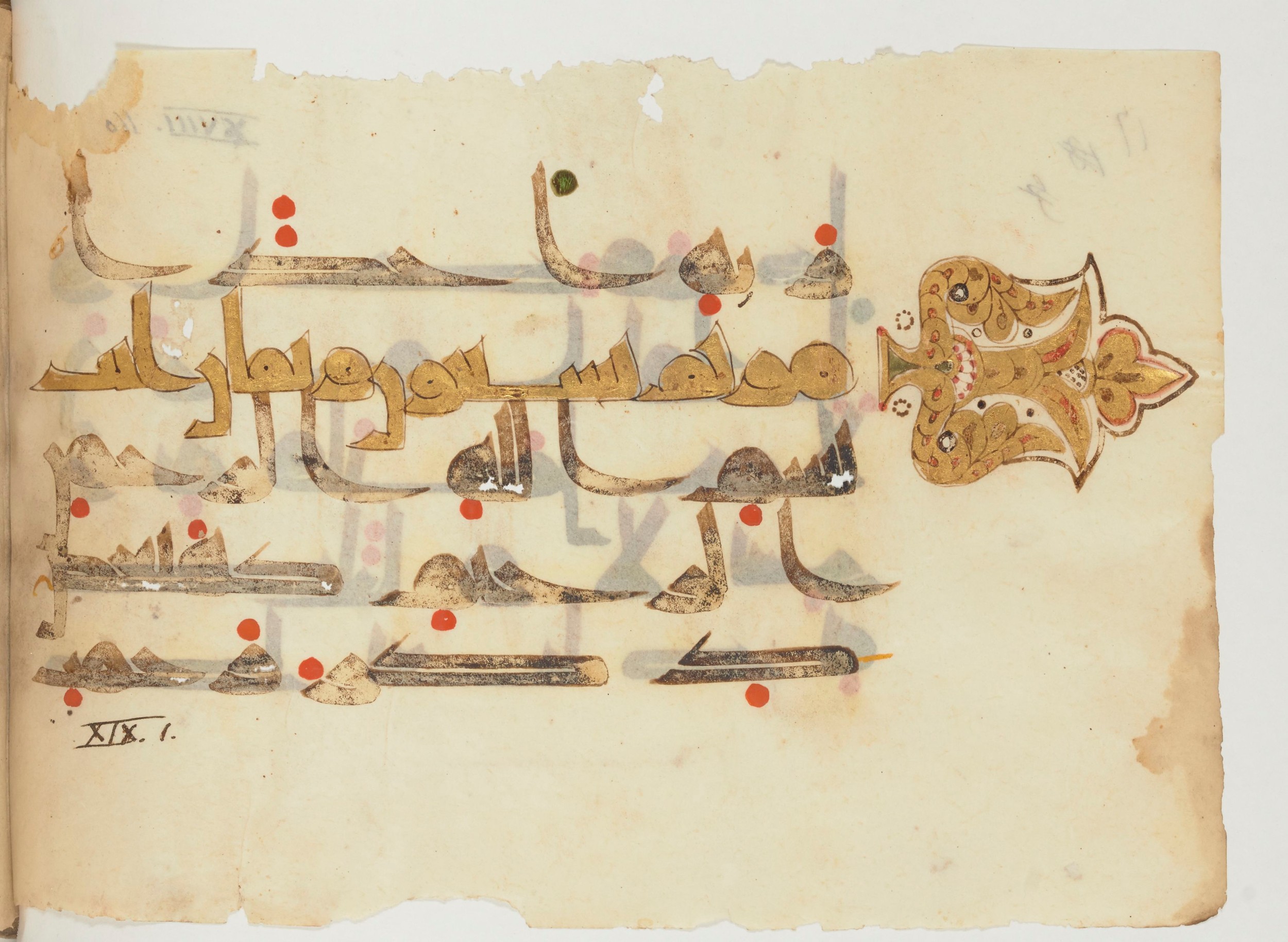 Paris, Bibliothèque nationale de France, Arabe 356 (a) (Scan 1), in kūfī D.III script, showing Surah 19:2 from Mid 8th to Late 10th Century AD found in al-Fusṭāṭ (Fustat), Egypt, currently housed at Bibliothèque nationale de France, Paris