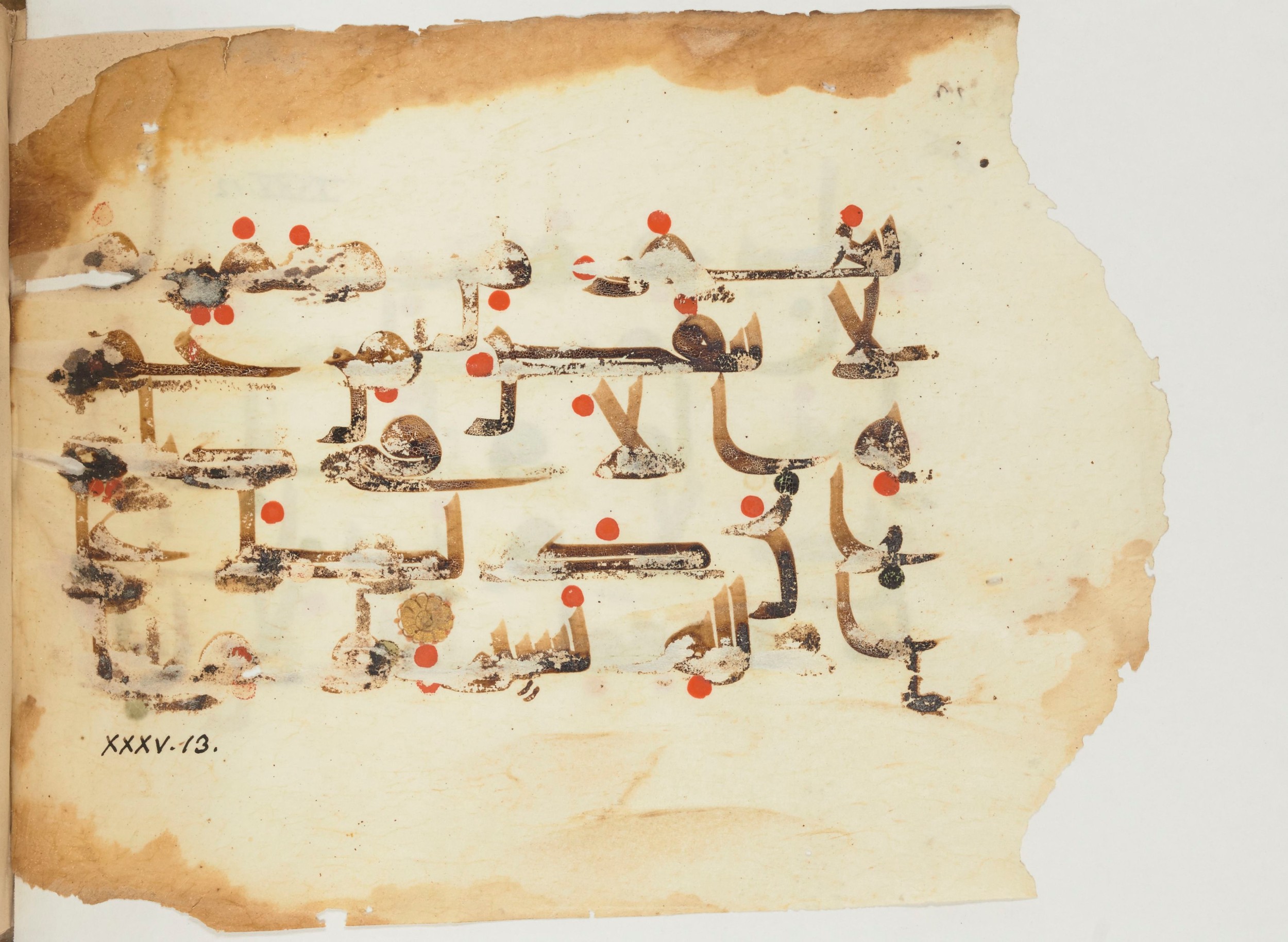 Paris, Bibliothèque nationale de France, Arabe 356 (a) (Scan 1), in kūfī D.III script, showing Surah 35:12 from Mid 8th to Late 10th Century AD found in al-Fusṭāṭ (Fustat), Egypt, currently housed at Bibliothèque nationale de France, Paris