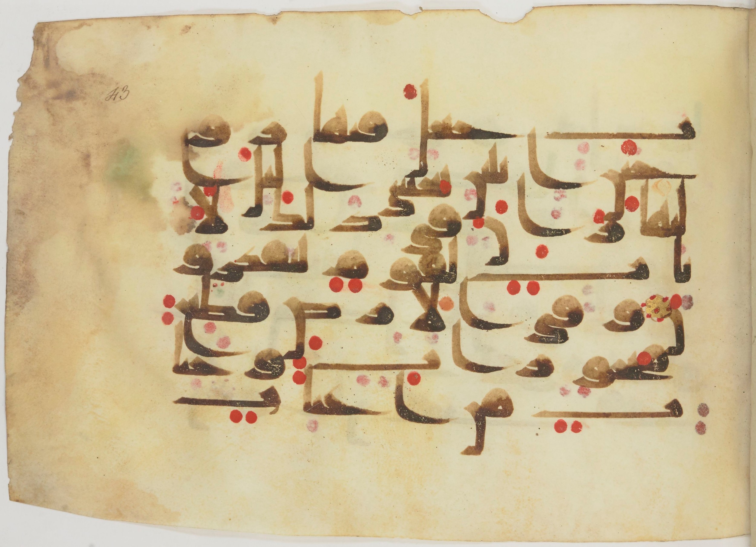 Bibliothèque nationale de France, Arabe 362 (a) (Scan 1), in Early Kufic (Déroche D III) script, showing Surah 13:4 from Mid 8th to Late 10th Century AD found in Unknown, currently housed at Bibliothèque nationale de France, Paris