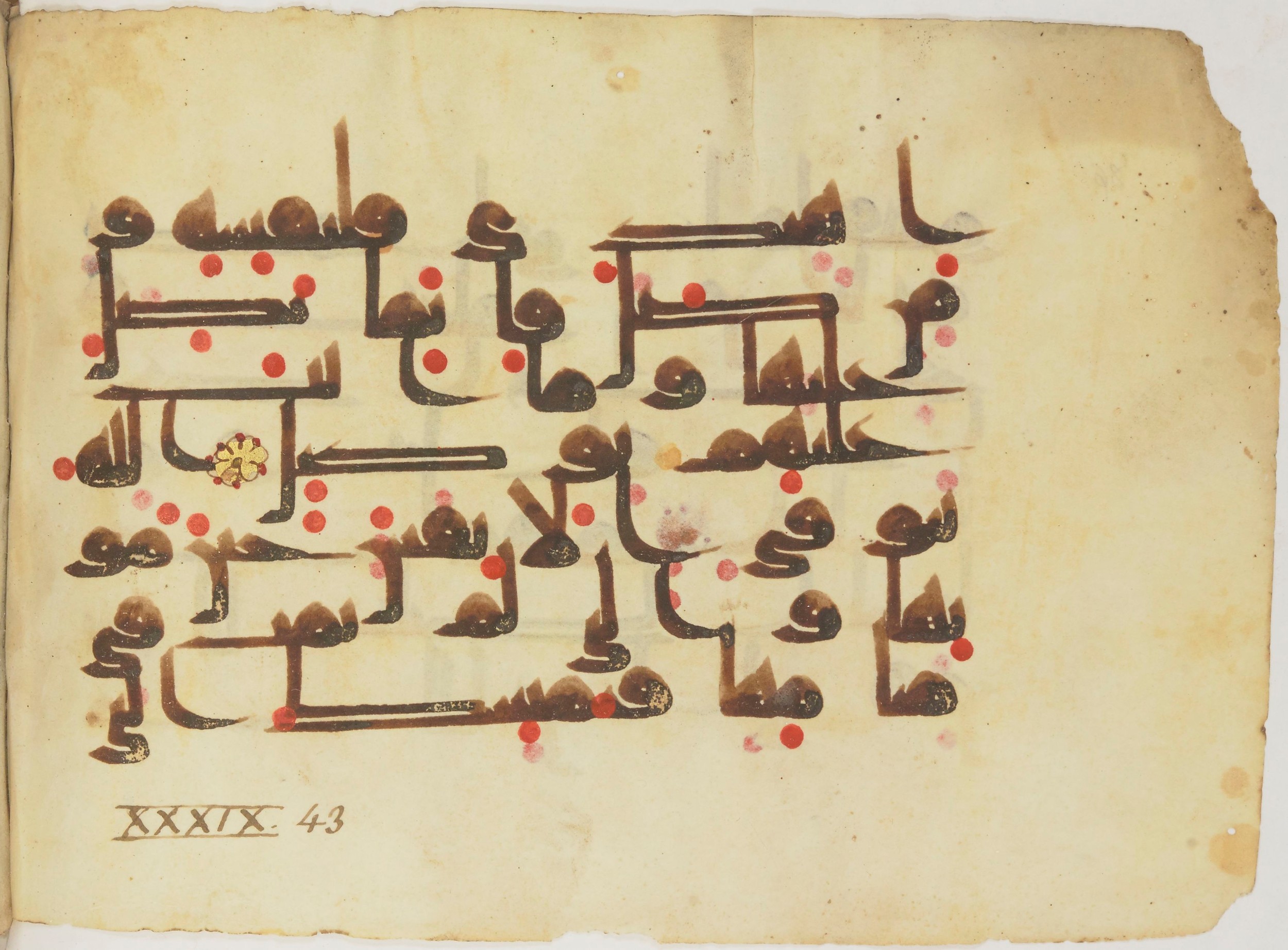 Bibliothèque nationale de France, Arabe 362 (a) (Scan 2), in Early Kufic (Déroche D III) script, showing Surah 39:41 from Mid 8th to Late 10th Century AD found in Unknown, currently housed at Bibliothèque nationale de France, Paris