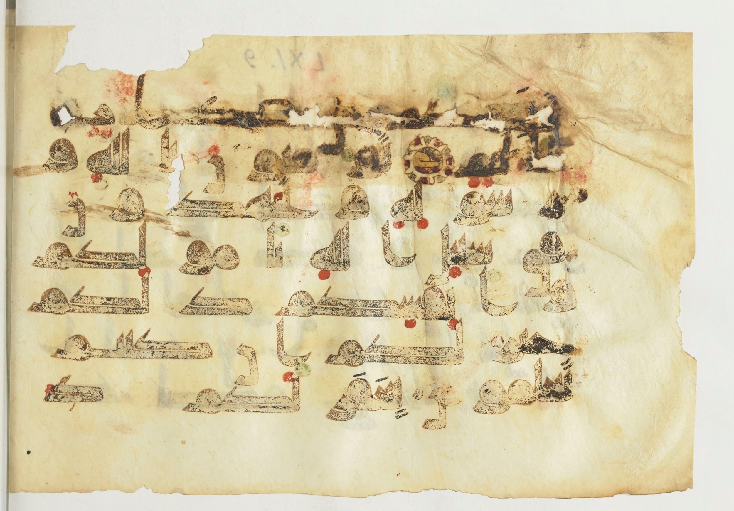 Paris, Bibliothèque nationale de France, Arabe 366 (f) (Scan 2), in Kūfī D.I script, showing Surah 61:10 from Mid-8th to Late 10th Century AD found in al-Fusṭāṭ (Old Cairo), Egypt, currently housed at Bibliothèque nationale de France, Paris