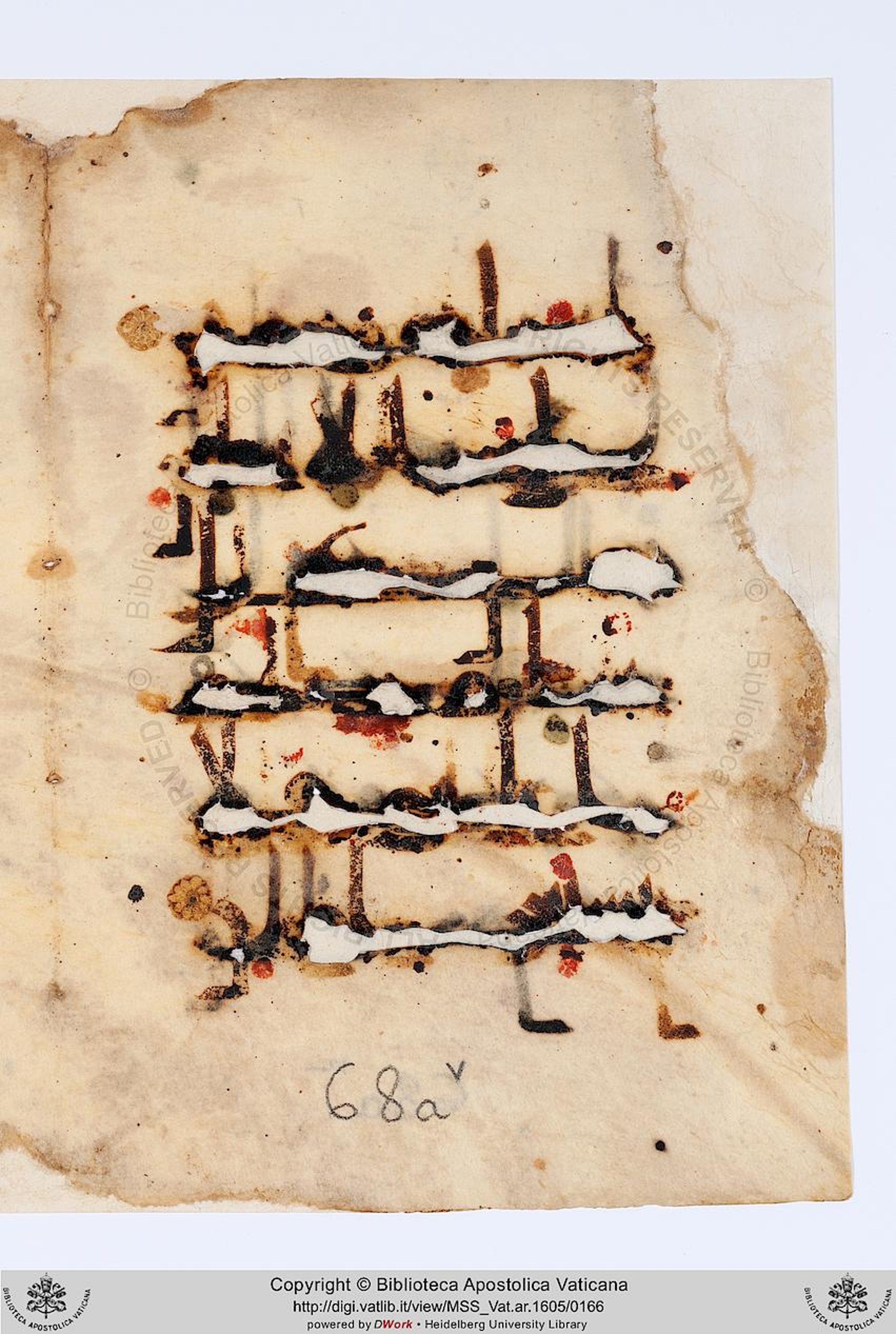 Paris, Bibliothèque nationale de France, Arabe 368 (Scan 1), in kūfī D.Vb script, showing Surah 21:40 from Mid 8th to Late 10th Century AD found in Fustat (Old Cairo), Egypt, currently housed at Bibliothèque nationale de France, Paris