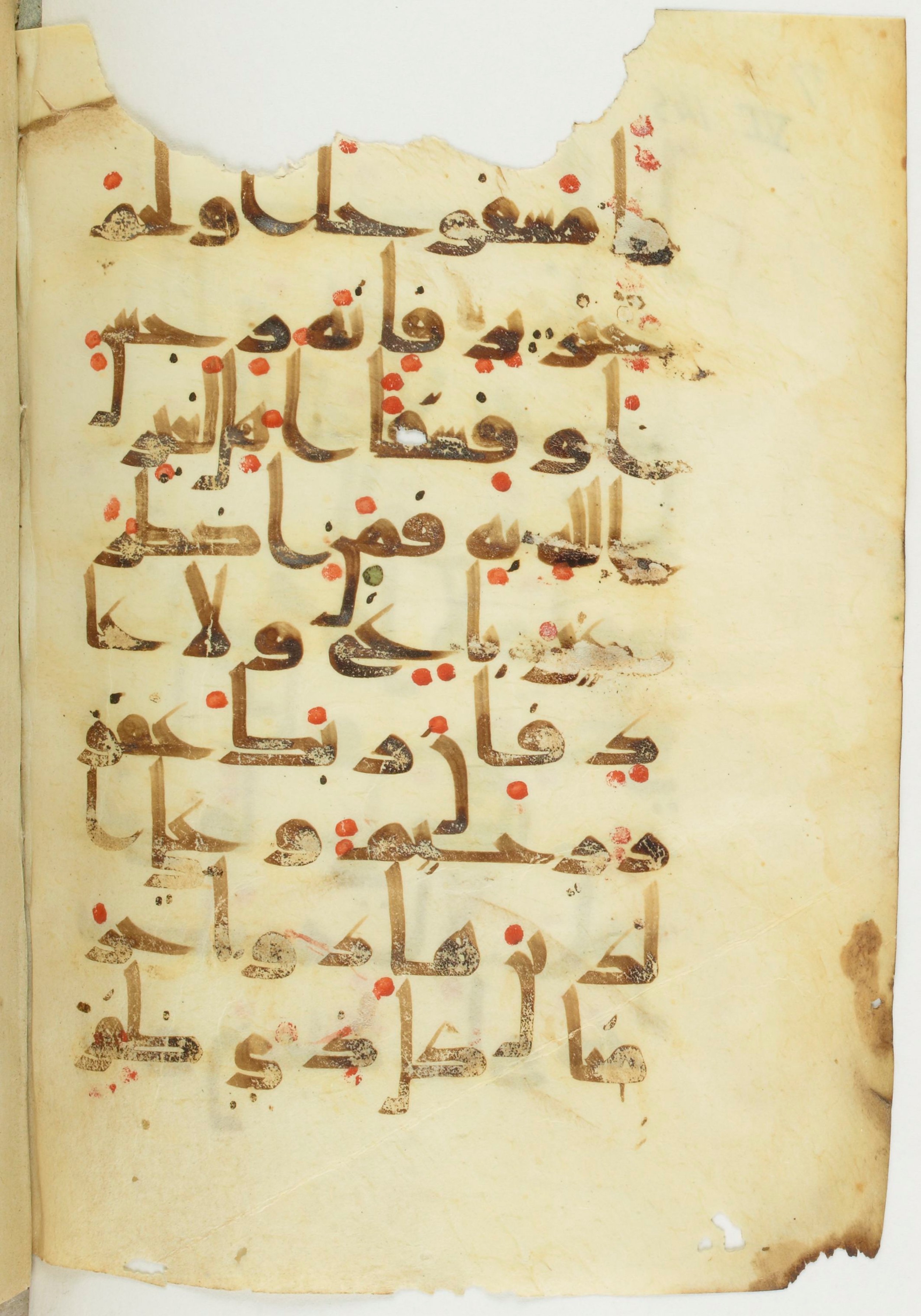 Paris, Bibliothèque nationale de France, Arabe 373 (c) (Scan 1), in Kufic D.Vb script, showing Surah 6:146 from 9th to 10th Century AD found in Fustat (Old Cairo), Egypt, currently housed at Bibliothèque nationale de France, Paris