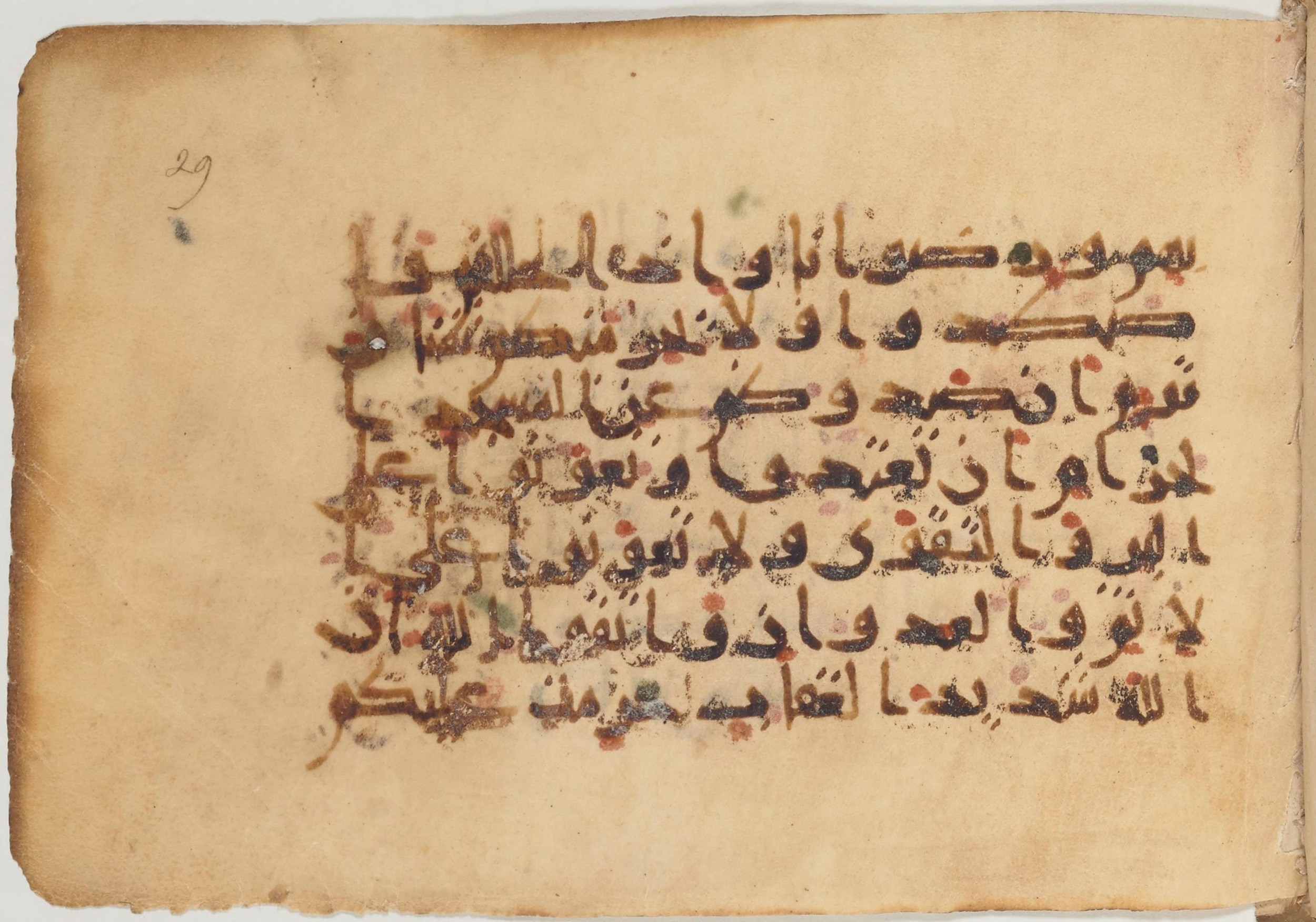 Paris, Bibliothèque nationale de France, Arabe 374 (c) (Scan 2), in New Style (type NS III) script, showing Surah 5:2 from Mid 9th to Late 10th Century AD found in Fustat (Old Cairo), Egypt, currently housed at Bibliothèque nationale de France, Paris