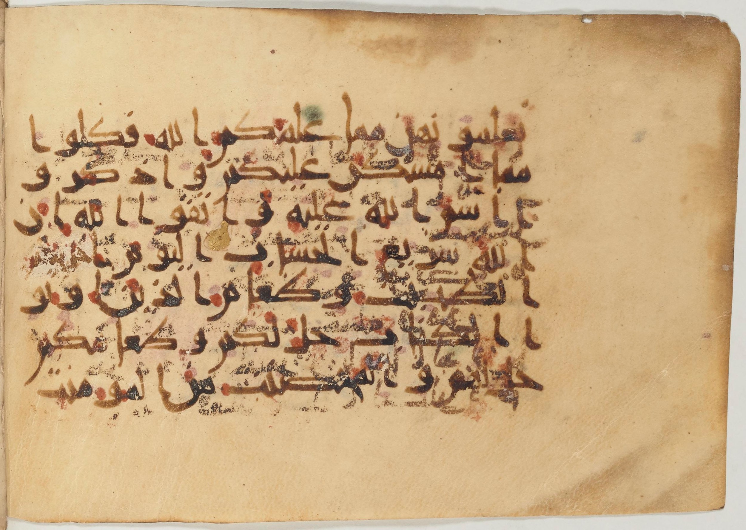 Paris, Bibliothèque nationale de France, Arabe 374 (c) (Scan 2), in New Style (type NS III) script, showing Surah 5:4 from Mid 9th to Late 10th Century AD found in Fustat (Old Cairo), Egypt, currently housed at Bibliothèque nationale de France, Paris