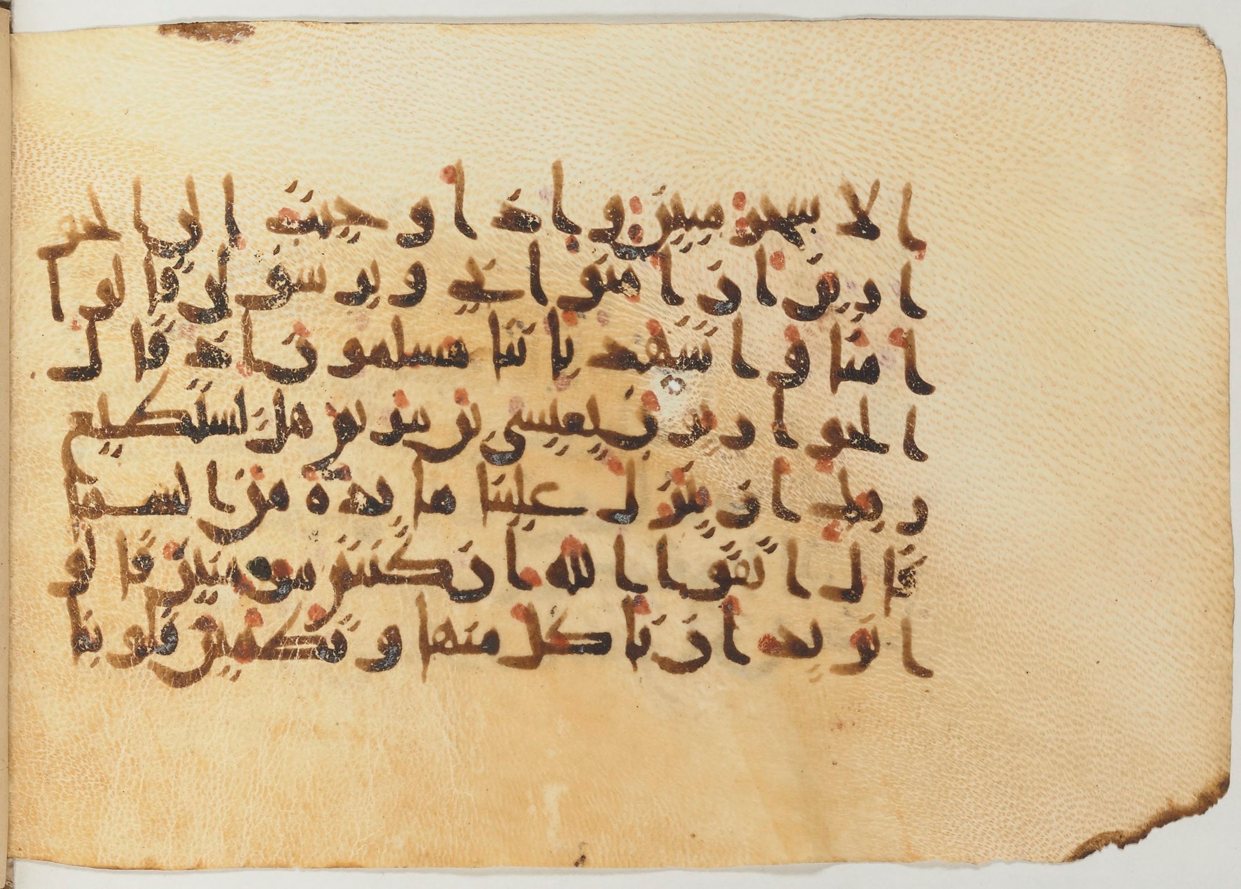 Paris, Bibliothèque nationale de France, Arabe 374 (c) (Scan 1), in New Style (type NS III) script, showing Surah 5:113 from Mid 9th to Late 10th Century AD found in Fustat (Old Cairo), Egypt, currently housed at Bibliothèque nationale de France, Paris