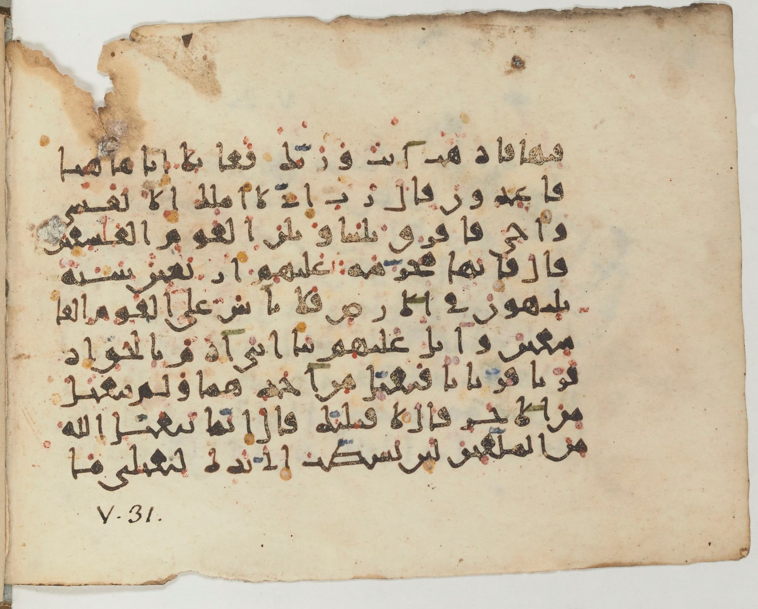 Paris, Bibliothèque nationale de France, Arabe 374 (d) (Scan 2), in New Style (type NS III) script, showing Surah 5:24 from Mid 9th to Late 10th Century AD found in Fustat (Old Cairo), Egypt, currently housed at Bibliothèque nationale de France, Paris
