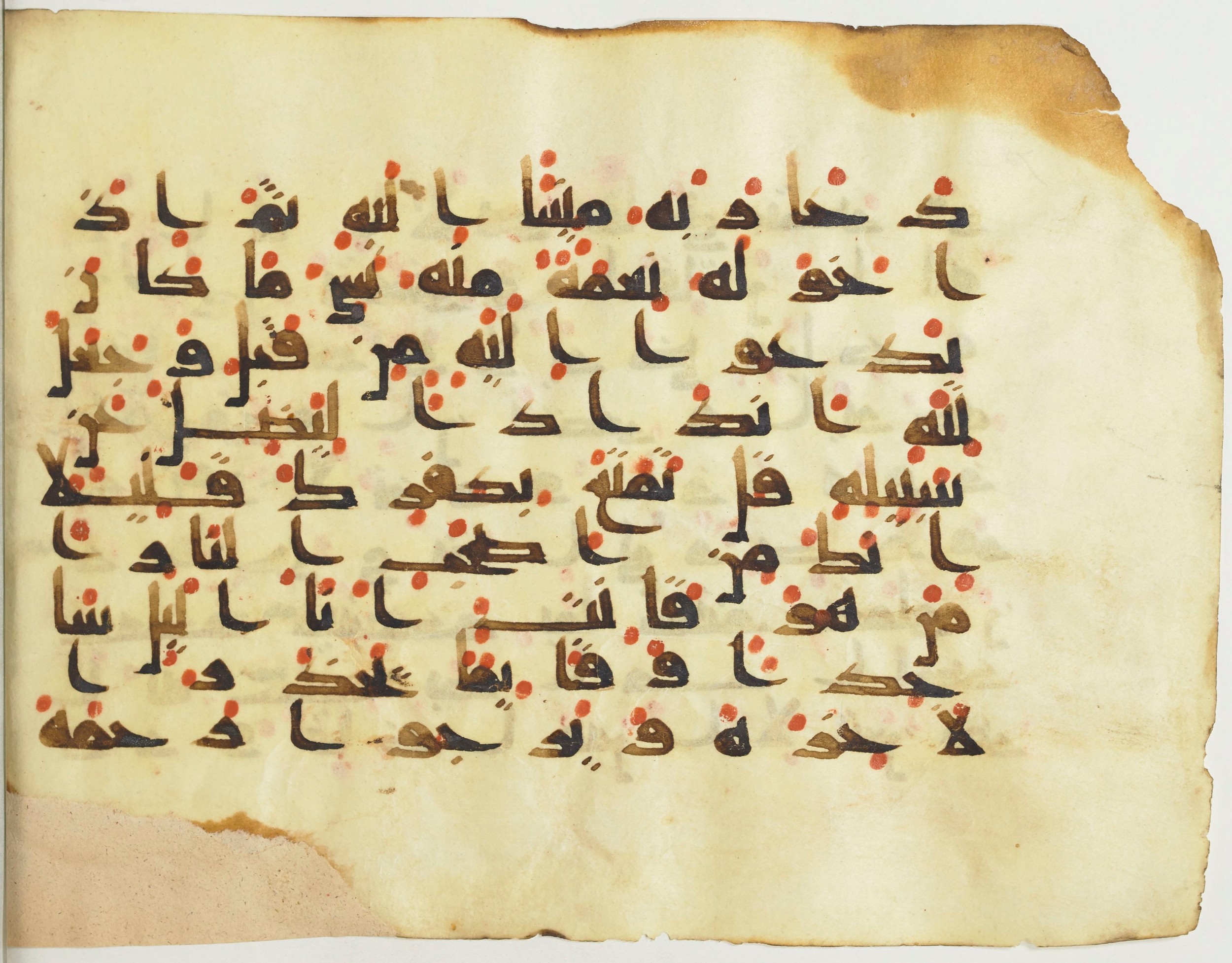 BnF Arabe 376 (a) (Scan 2), in Kufic D.I script, showing Surah 39:8 from Mid 8th to Late 9th Century AD found in Fustat (Old Cairo), Egypt, currently housed at Bibliothèque nationale de France, Paris