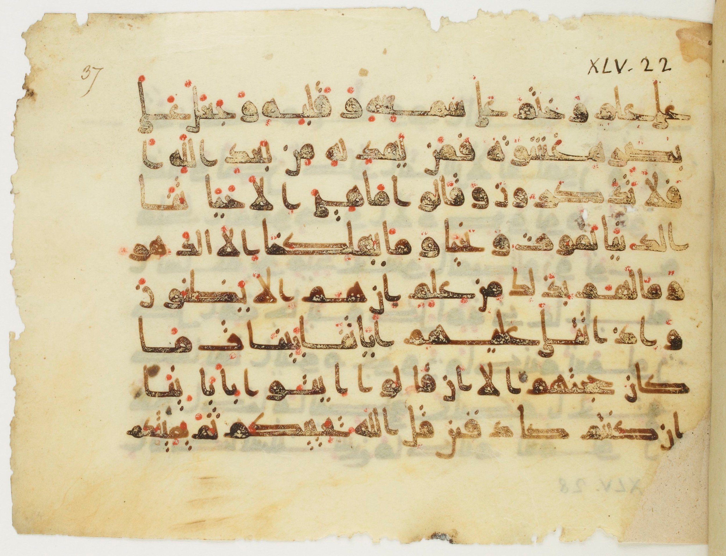 Paris, Bibliothèque nationale de France, Arabe 379 (c), in New Style II script, showing Surah 45:23 from 9th Century AD found in Fustat (Old Cairo), Egypt, currently housed at Bibliothèque nationale de France, Paris