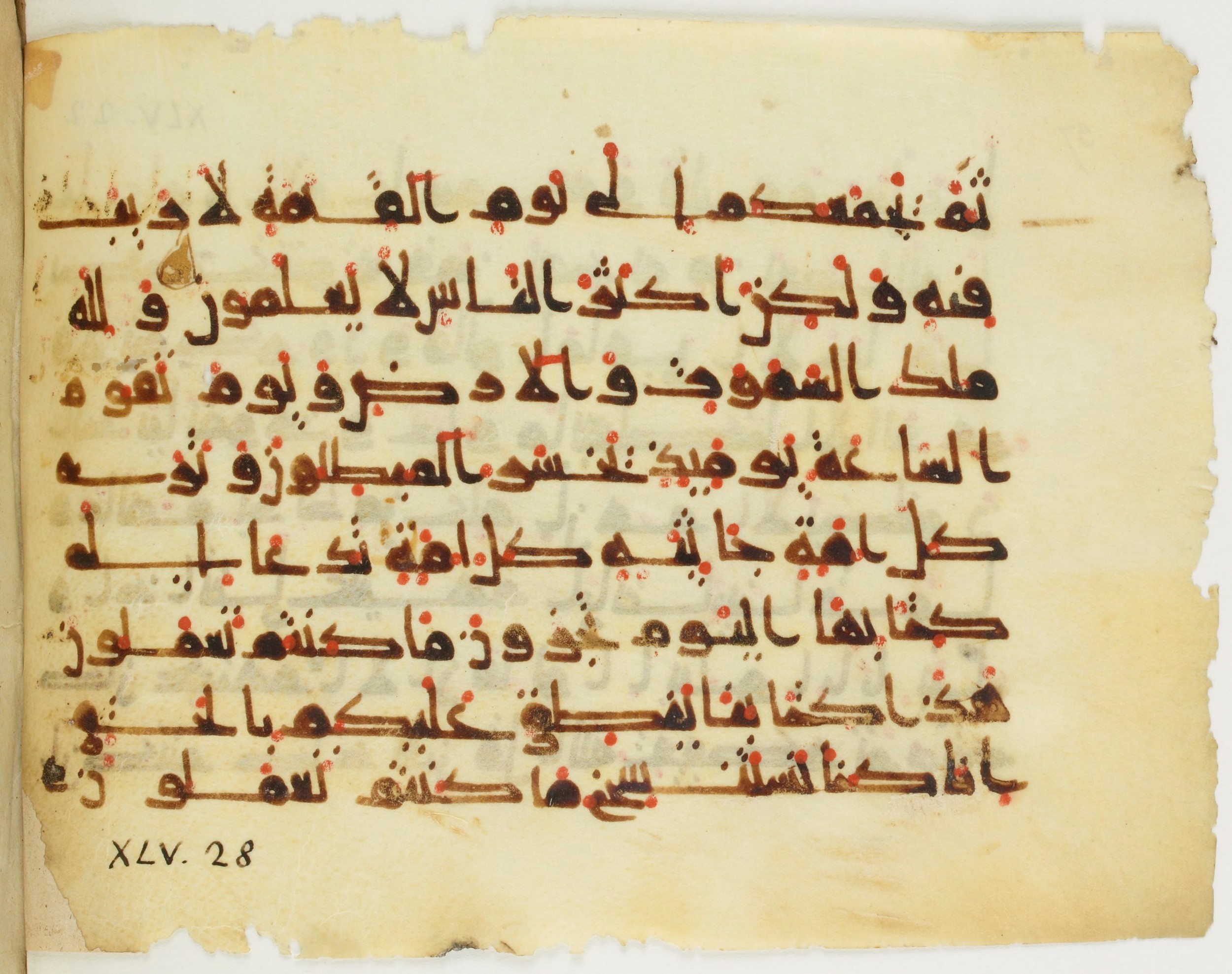 Paris, Bibliothèque nationale de France, Arabe 379 (c), in New Style II script, showing Surah 45:29 from 9th Century AD found in Fustat (Old Cairo), Egypt, currently housed at Bibliothèque nationale de France, Paris