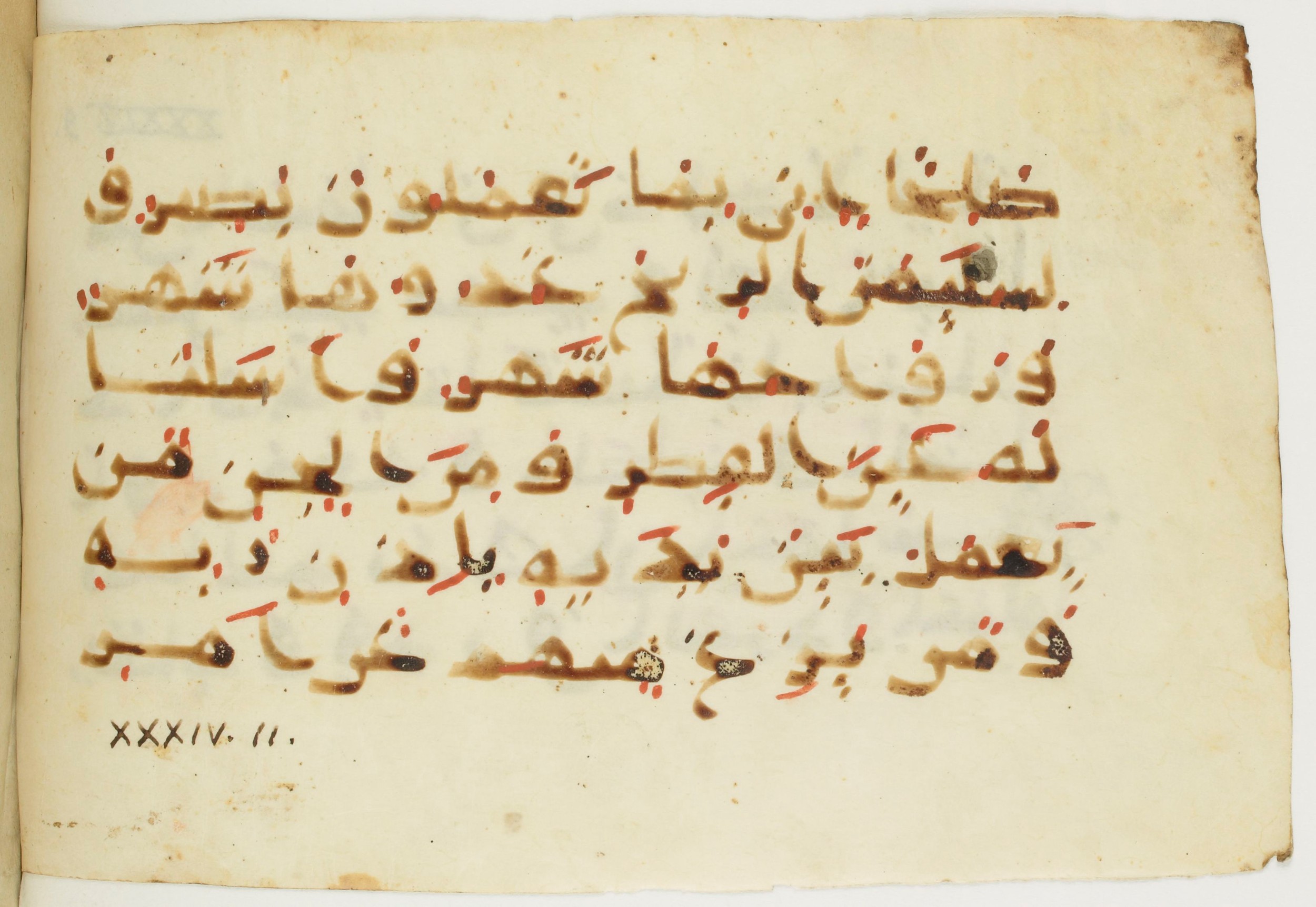 Paris, Bibliothèque nationale de France, Arabe 379 (d) (Scan 1), in Non-classified script, showing Surah 34:12 from 9th to 10th Century AD found in Fustat (Old Cairo), Egypt, currently housed at Bibliothèque nationale de France, Paris