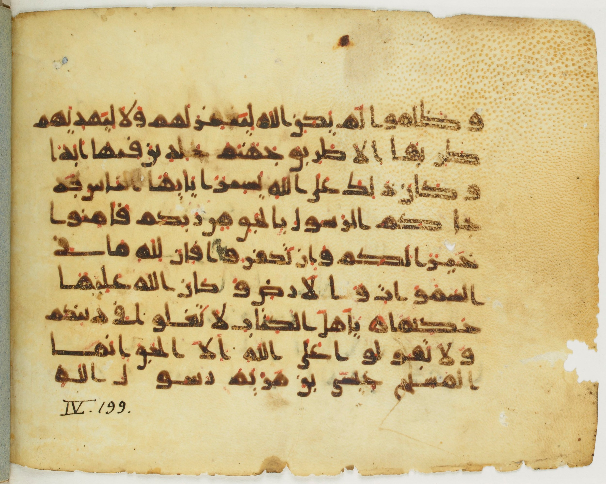 Paris, Bibliothèque nationale de France, Arabe 379 (e), in New Style II script, showing Surah 4:169 from 9th to 10th Century AD found in al-Fusṭāṭ (Fustat), Egypt, currently housed at Bibliothèque nationale de France, Paris