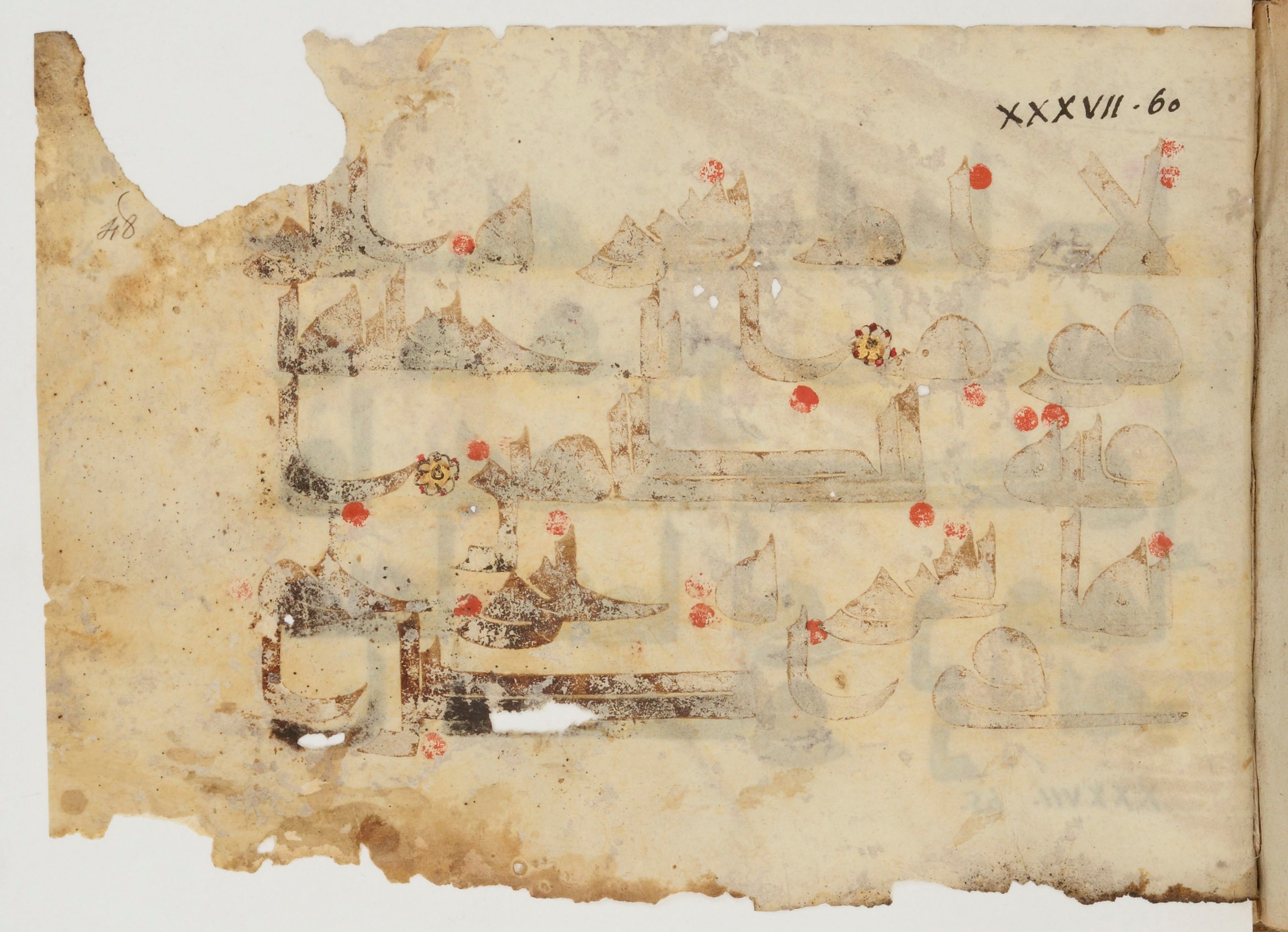 Paris, Bibliothèque nationale de France, Arabe 380 (c), in Kūfī D.I script, showing Surah 37:62 from 8th to 9th Century AD found in Fustat (Old Cairo), Egypt, currently housed at Bibliothèque nationale de France, Paris