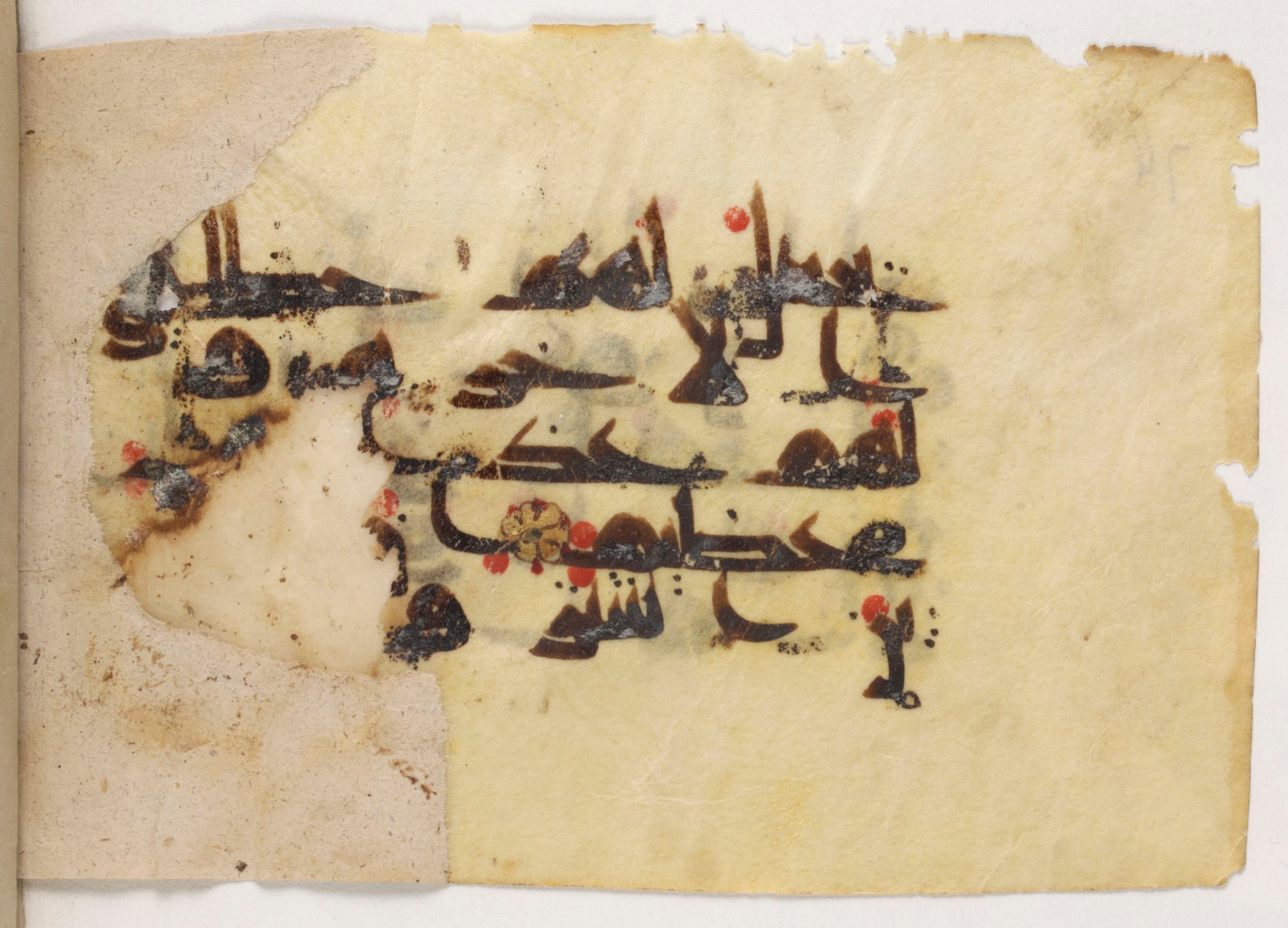 Paris, Bibliothèque nationale de France, Arabe 381 (e) (Scan 2), in kūfī D.III script, showing Surah 3:176 from Mid 8th to Late 9th Century AD found in Unknown, currently housed at Bibliothèque nationale de France, Paris