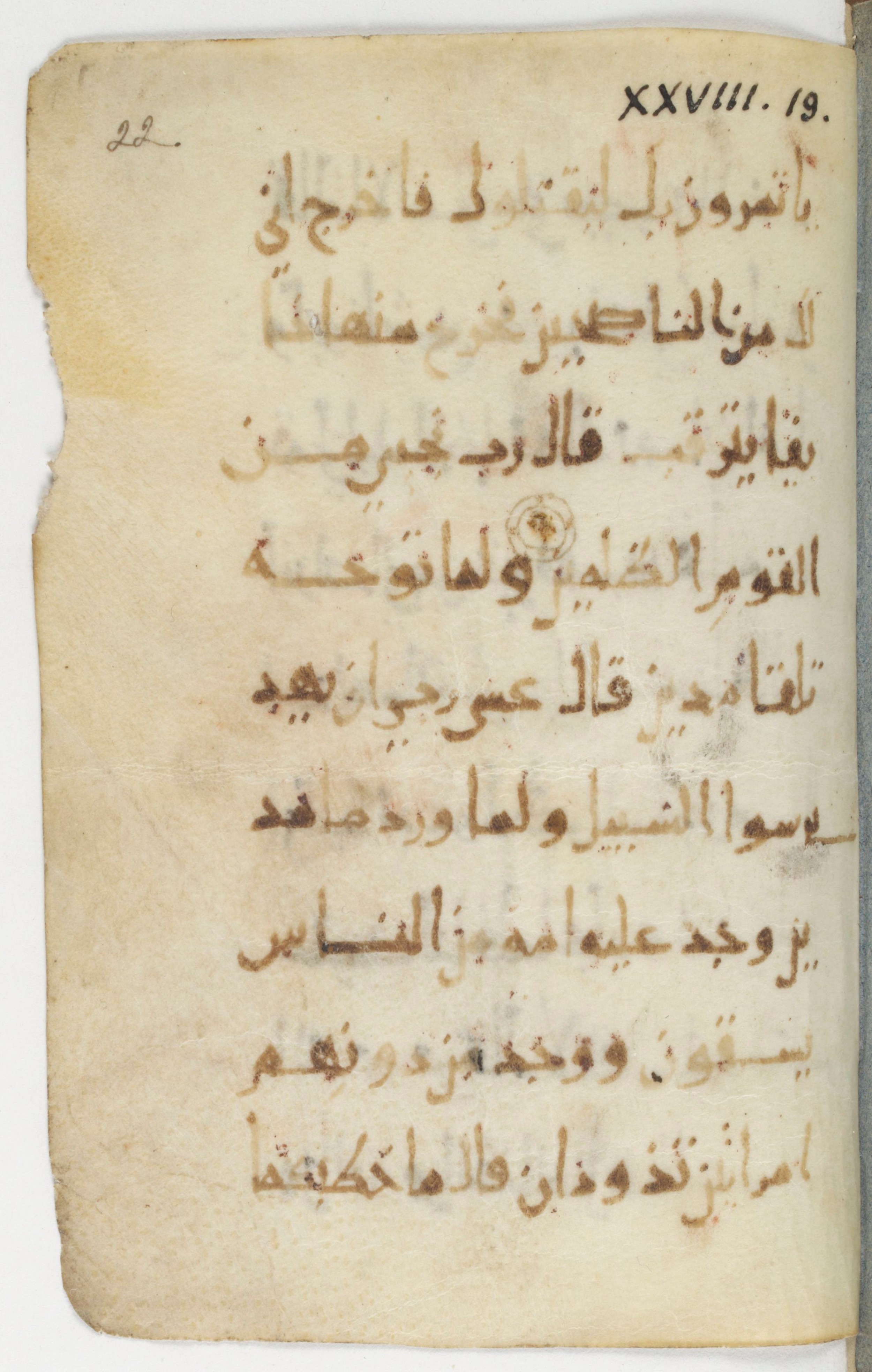 Paris, Bibliothèque nationale de France, Arabe 383 (d) (Scan 1), in New Style II (NS II) script, showing Surah 28:23 from 10th to 11th Century AD found in Fustat (Old Cairo), Egypt, currently housed at Bibliothèque nationale de France, Paris