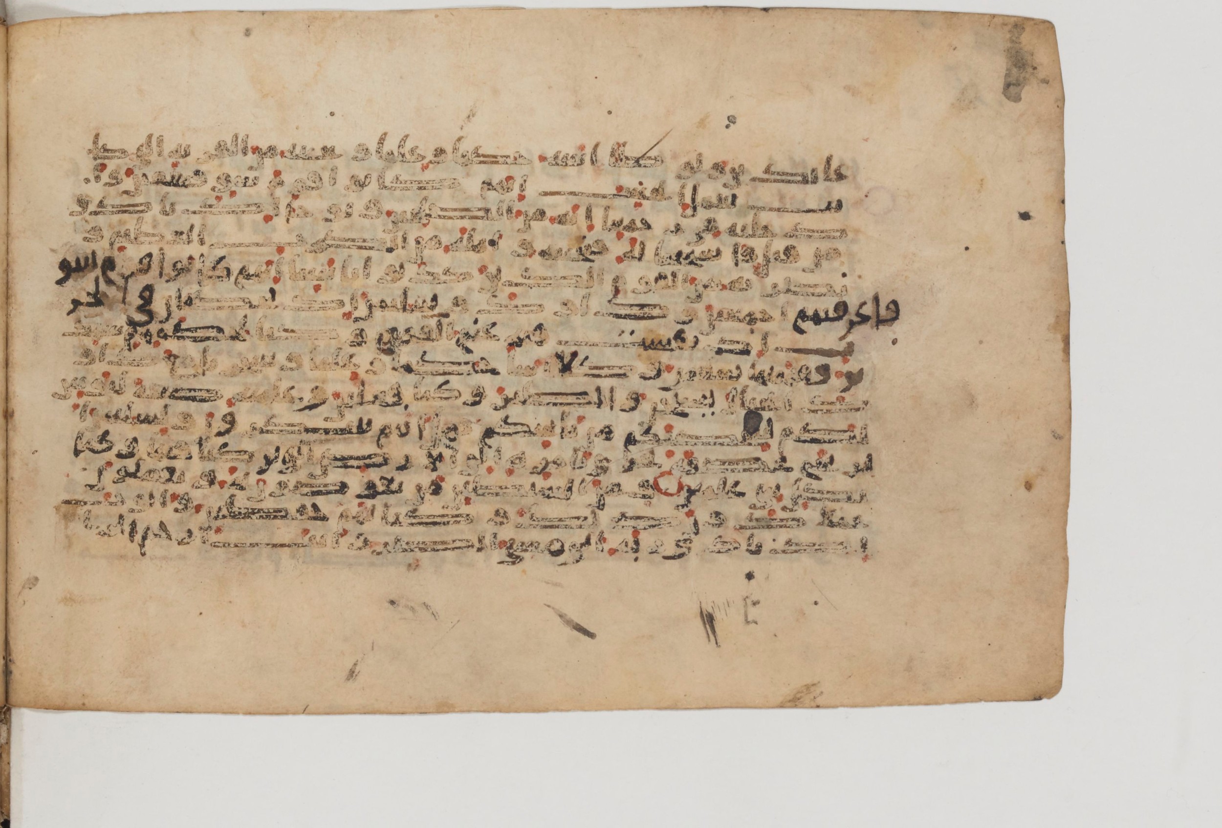Paris, Bibliothèque nationale de France, Arabe 6002 (b) (Scan 1), in Kufic E.I script, showing Surah 21:83 from Late 8th to Mid 9th Century AD found in Unknown (Charles Schefer Collection), currently housed at Bibliothèque nationale de France, Paris