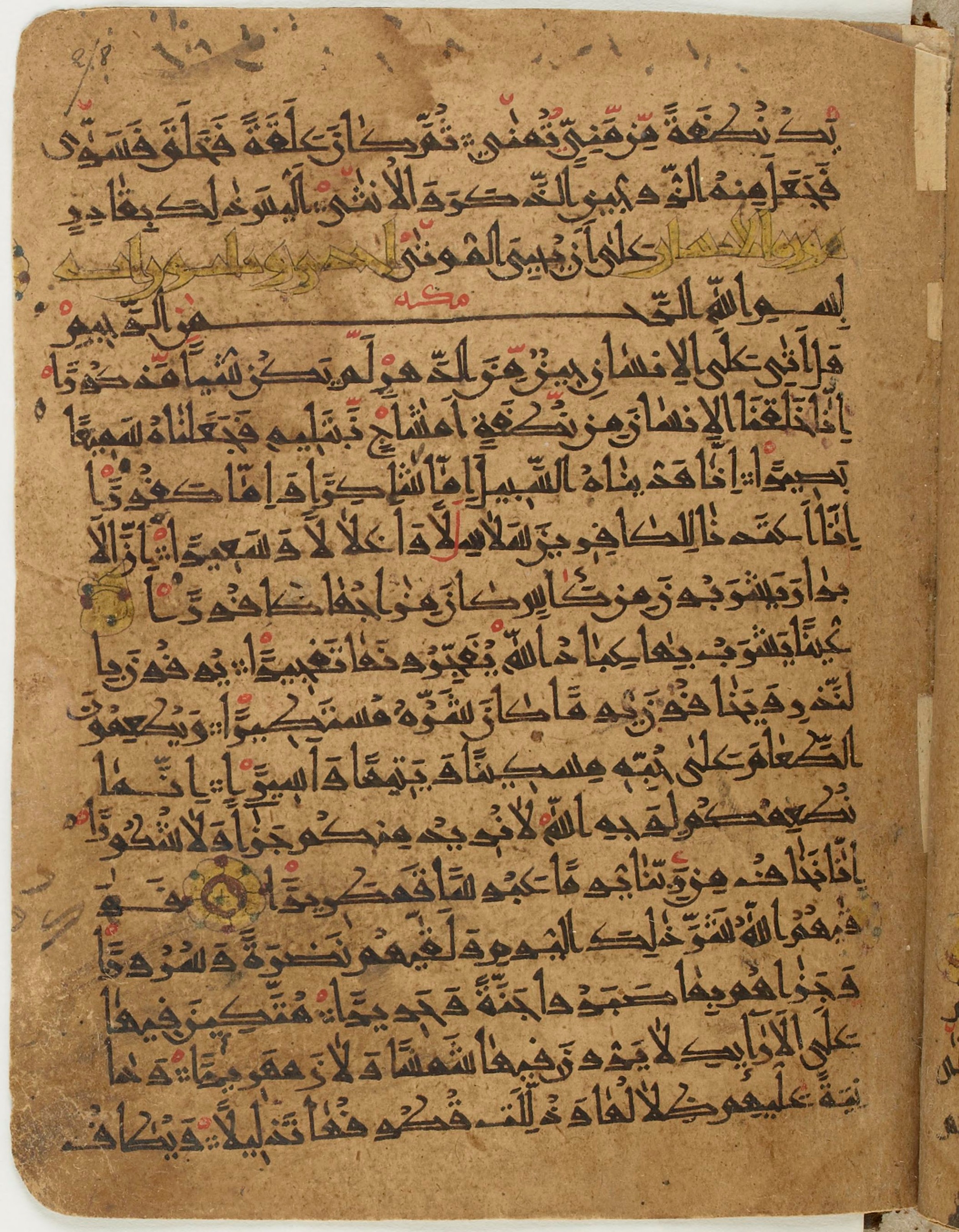 BNF Arabe 6430, in Naskh (NS 1) script, showing Surah 76:13 from 10th Century AD found in Unknown, currently housed at Bibliothèque nationale de France, Paris