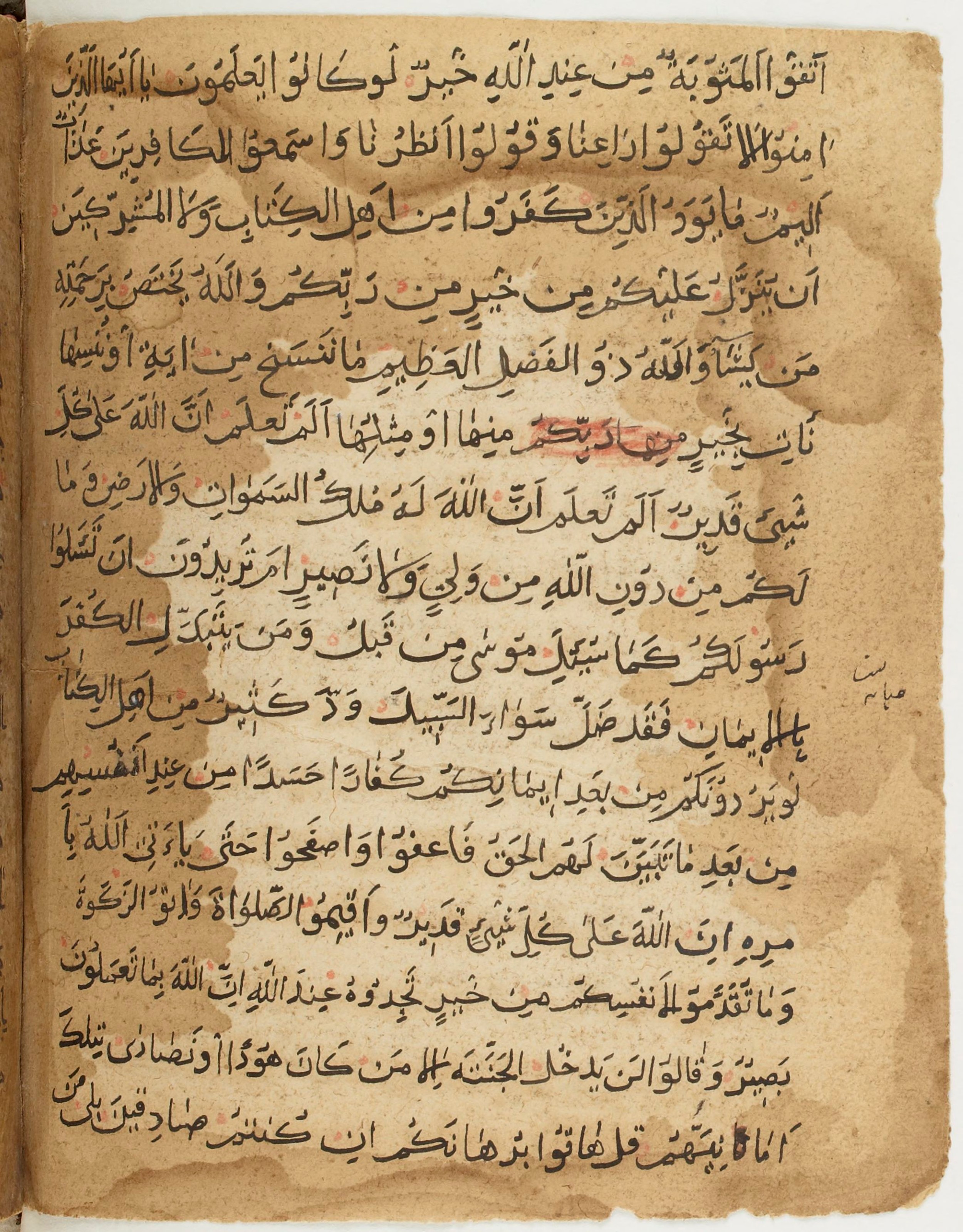 BNF Arabe 6430 (Scan 1), in Naskh (NS 1) script, showing Surah 2:112 from 10th Century AD found in Unknown, currently housed at Bibliothèque nationale de France, Paris