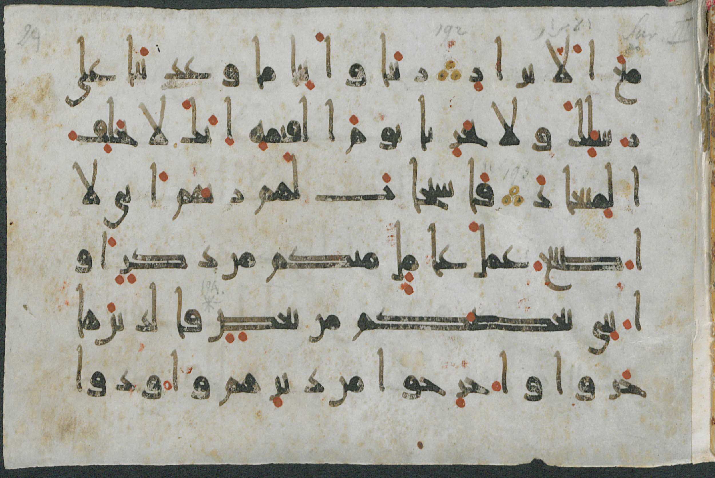Gotha, Forschungsbibliothek Gotha, Ms. orient. A 434, in New Style script, showing Surah 3:194 from Mid-9th to Late 10th Century AD found in Unknown, currently housed at Forschungsbibliothek Gotha, Gotha, Germany