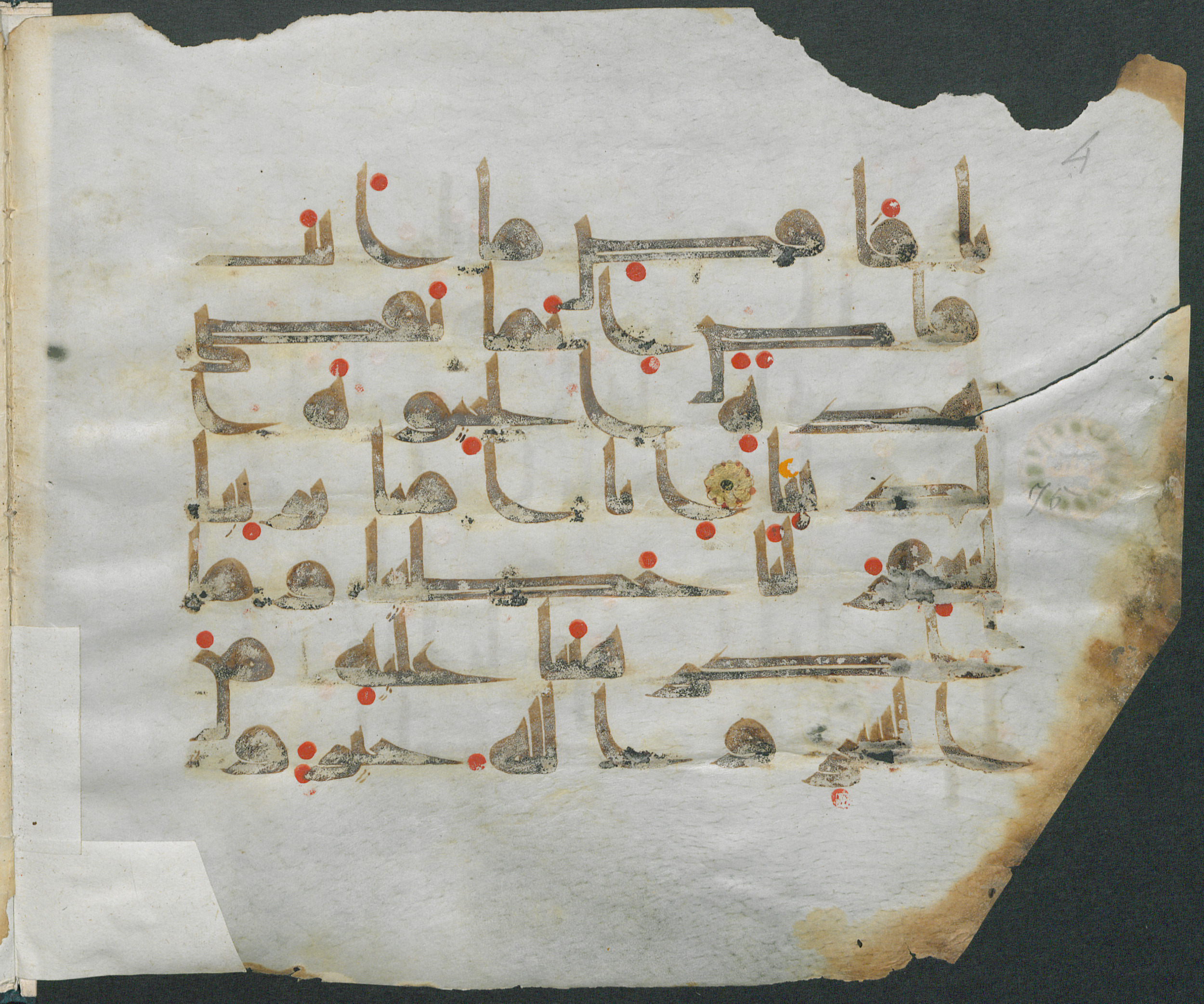 Forschungsbibliothek Gotha, Ms. orient. A 451 (Scan 1), in kūfī D.III script, showing Surah 20:73 from Mid-8th to Late 9th Century AD found in Unknown, currently housed at Forschungsbibliothek Gotha, Gotha, Germany