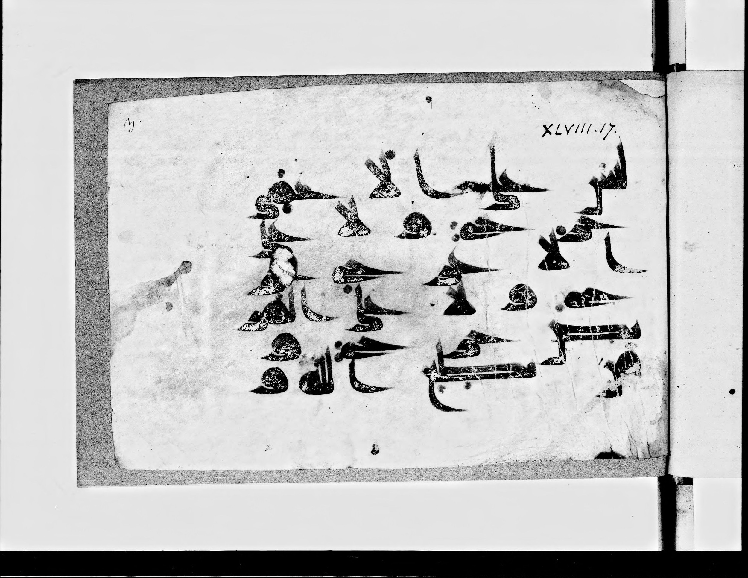 Paris, Bibliothèque nationale de France, Arabe 360 (a) (Scan 1), in Kūfī D.III script, showing Surah 48:17 from Mid 8th to Late 9th Century AD found in Fustat (Old Cairo), Egypt, currently housed at Bibliothèque nationale de France, Paris