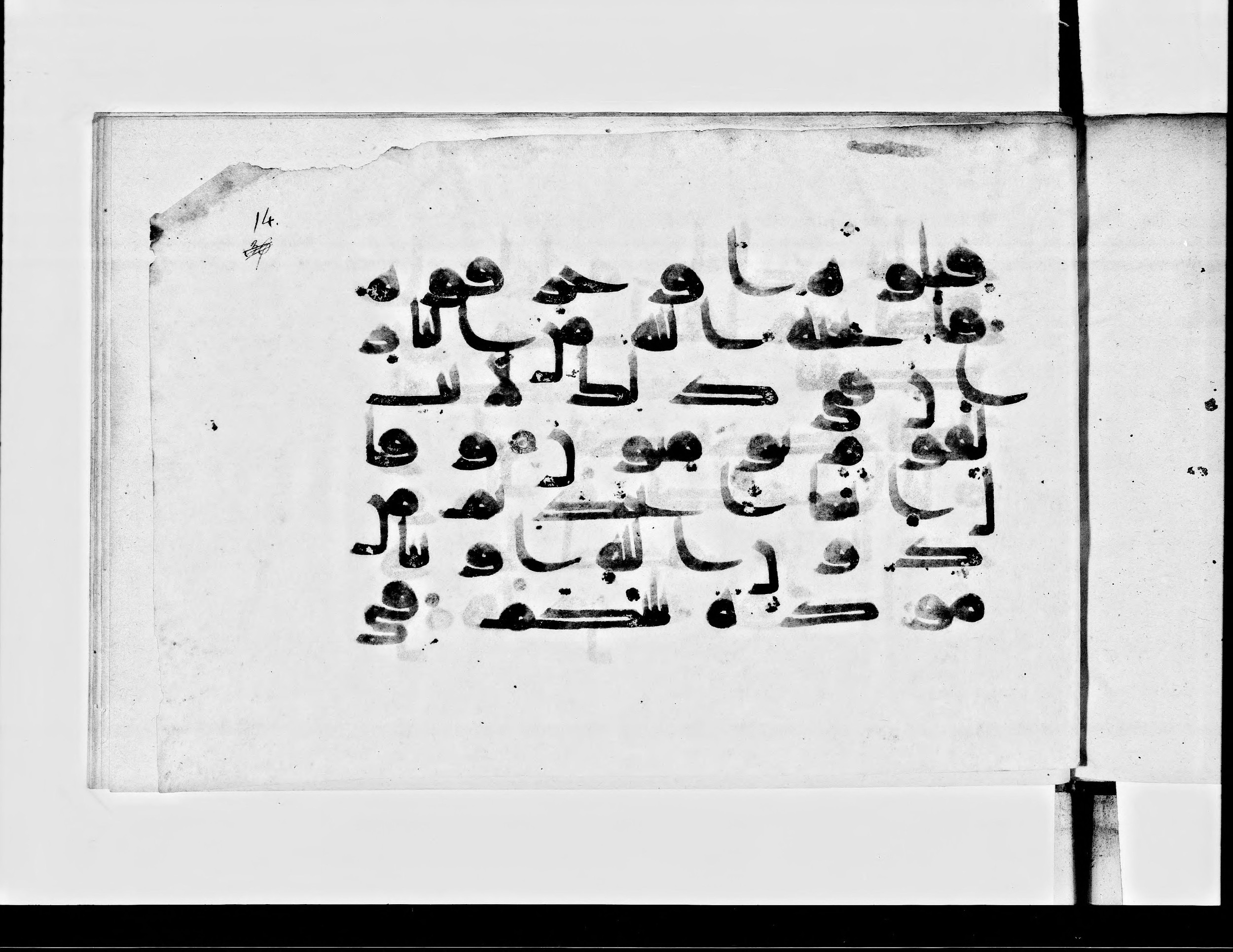 Paris, Bibliothèque nationale de France, Arabe 360 (b) (Scan 2), in Kufic D script, showing Surah 29:24 from Mid 8th to Late 9th Century AD found in Fustat (Old Cairo), Egypt, currently housed at Bibliothèque nationale de France, Paris
