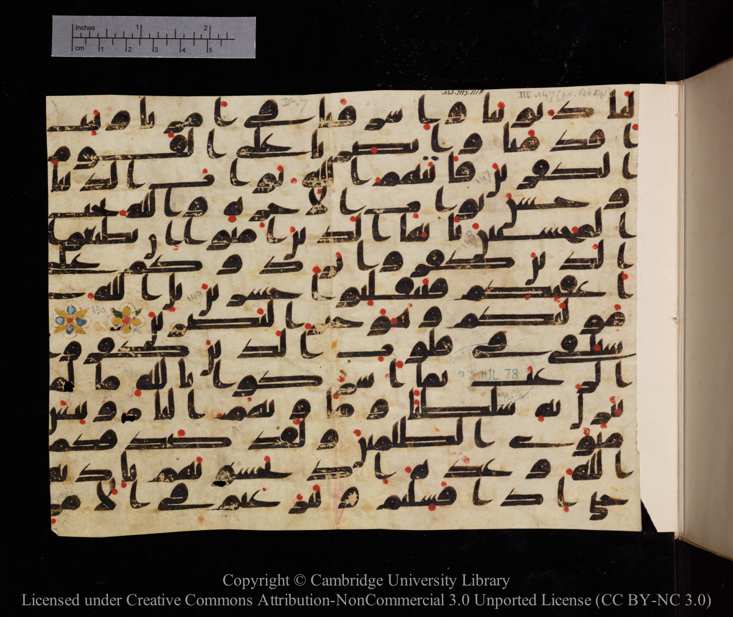 Cambridge University Library, MS Add.1118 (Scan 1), in kūfī D common script, showing Surah 3:152 from 9th or 10th century AD found in Sinai Peninsula, currently housed at Cambridge University Library, Cambridge