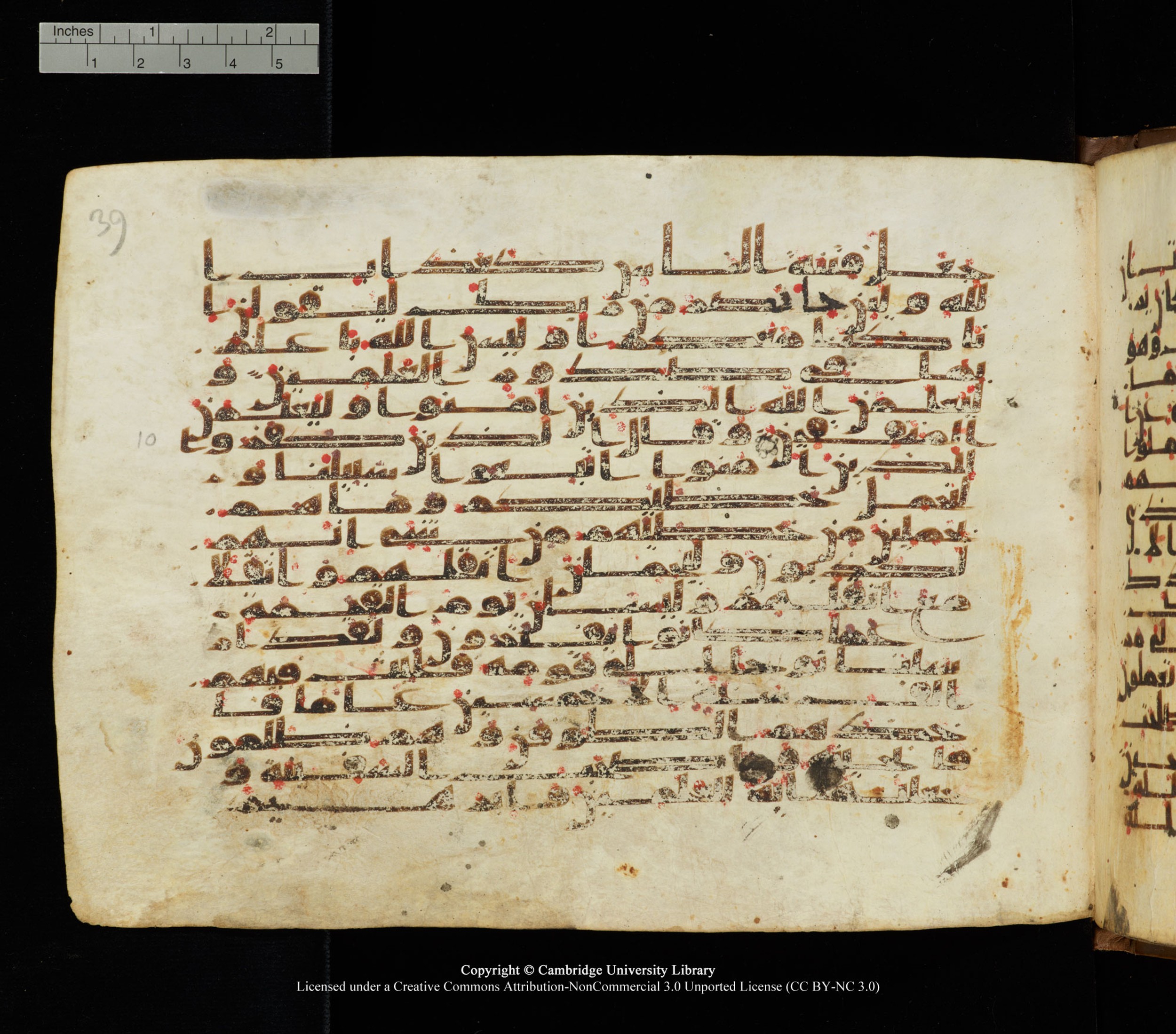Cambridge University Library, MS Add.1139, in Kūfī C II script, showing Surah 29:12 from 10th or 11th century AD found in Sinai Peninsula, currently housed at Cambridge University Library, Cambridge