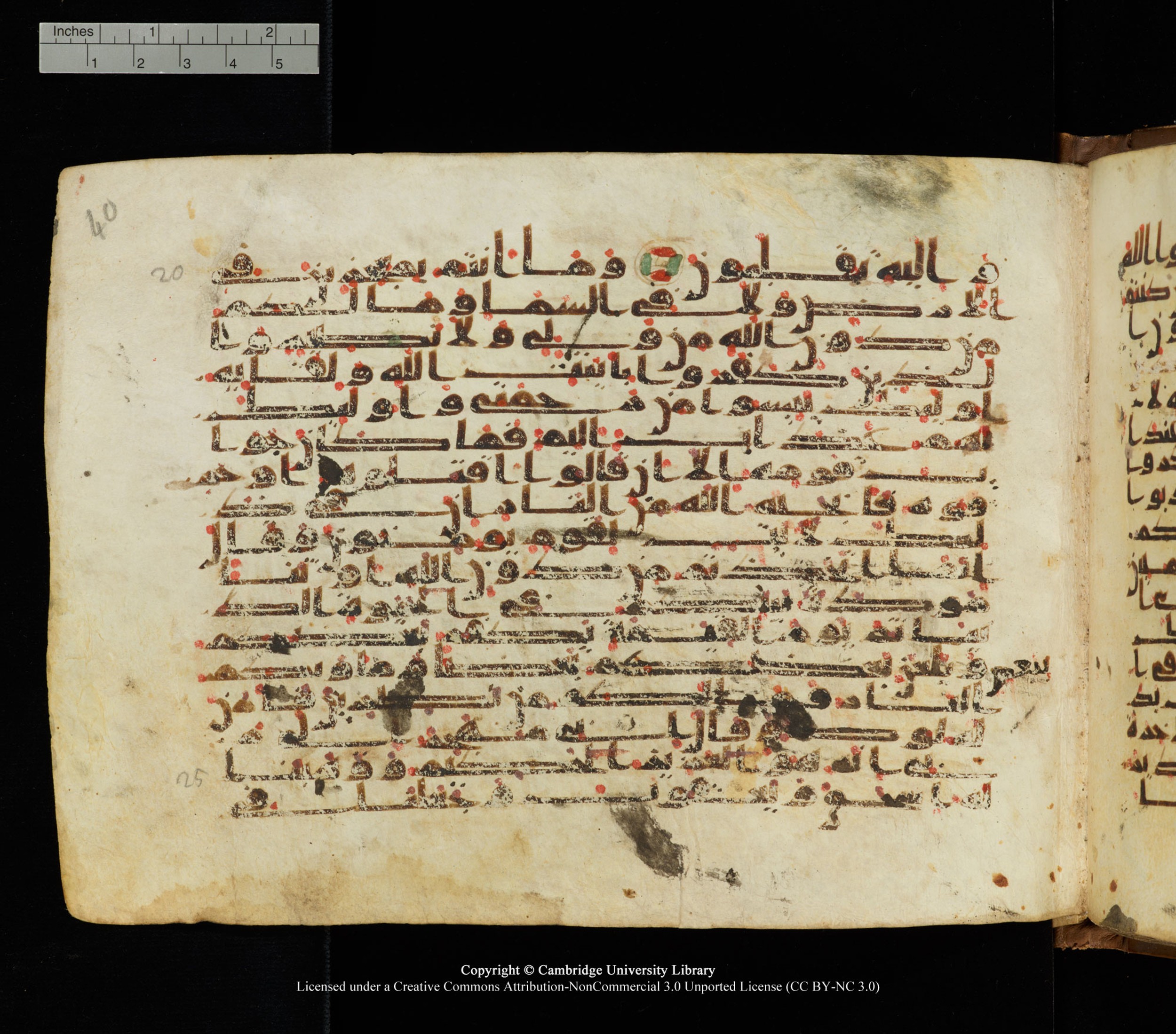 Cambridge University Library, MS Add.1139 (Scan 2), in Kūfī C II script, showing Surah 29:21 from 10th or 11th century AD found in Sinai Peninsula, currently housed at Cambridge University Library, Cambridge