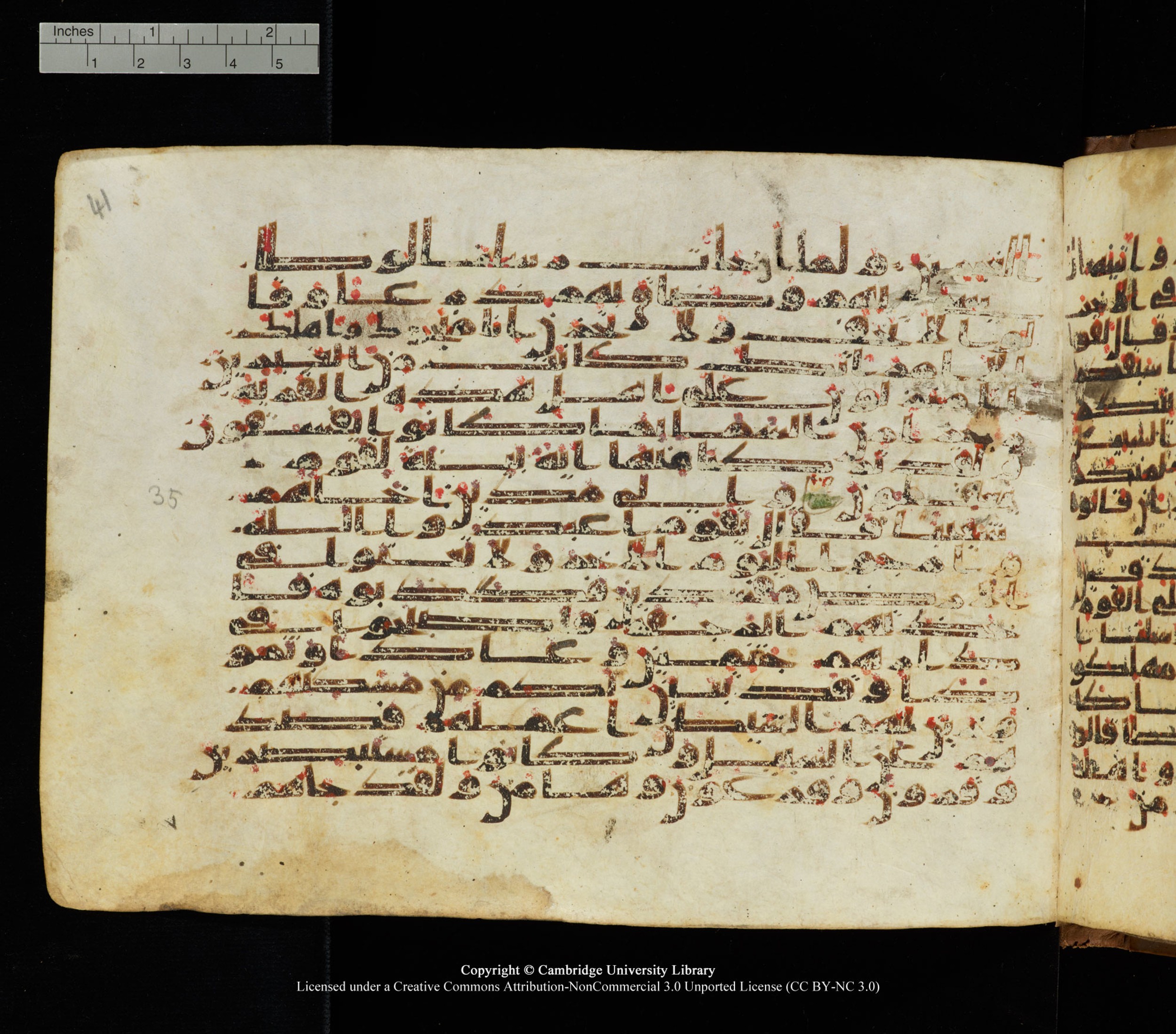 Cambridge University Library, MS Add.1139 (Scan 1), in Kūfī C II script, showing Surah 29:39 from 10th or 11th century AD found in Sinai Peninsula, currently housed at Cambridge University Library, Cambridge