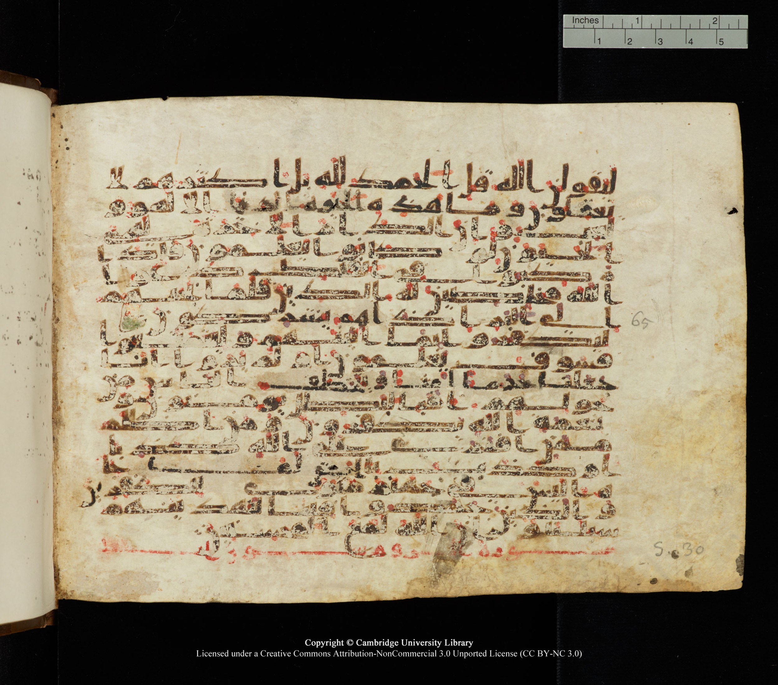 Cambridge University Library, MS Add.1139, in Kūfī C II script, showing Surah 29:64 from 10th or 11th century AD found in Sinai Peninsula, currently housed at Cambridge University Library, Cambridge
