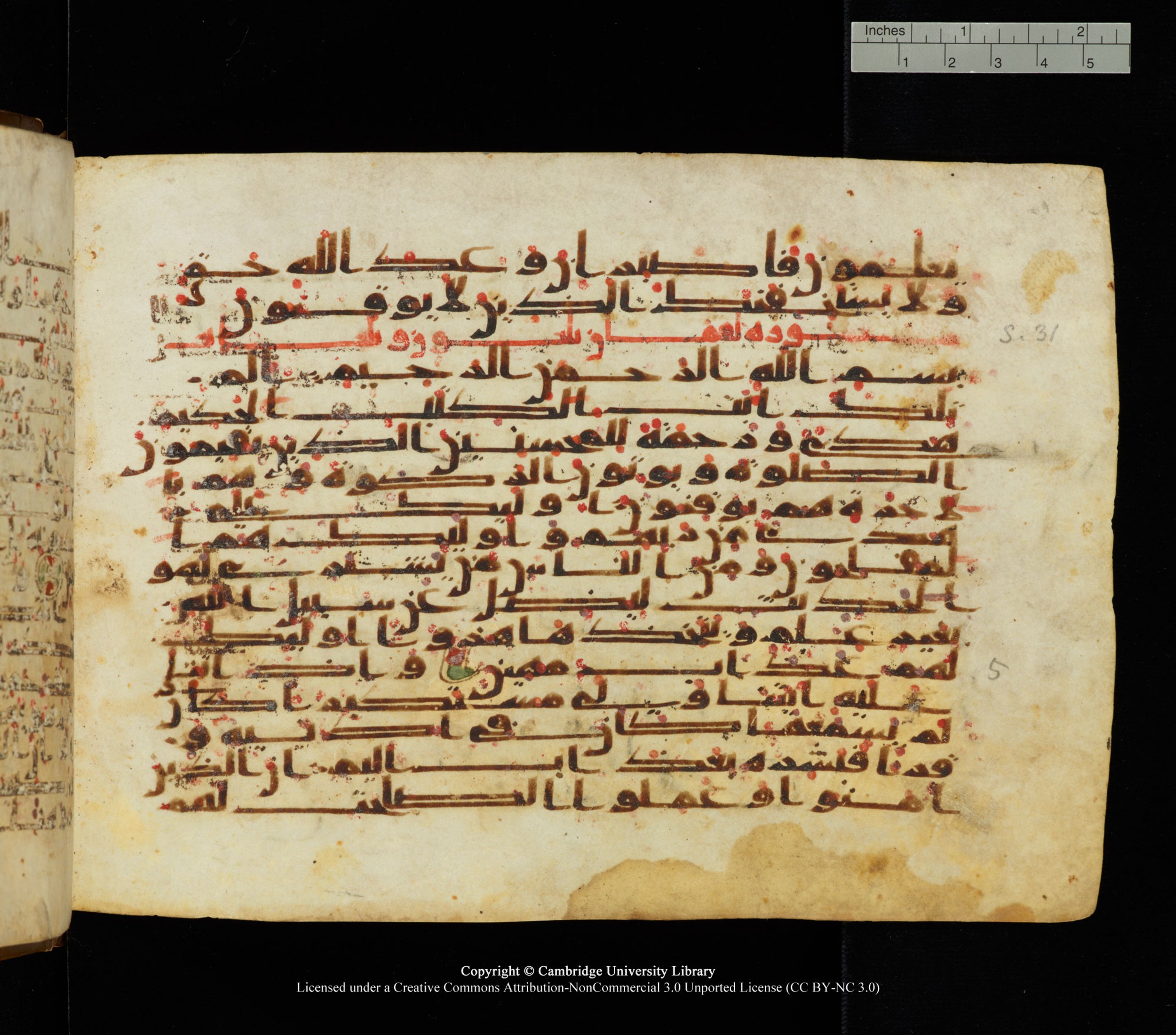 Cambridge University Library, MS Add.1139, in Kūfī C II script, showing Surah 31:2 from 10th or 11th century AD found in Sinai Peninsula, currently housed at Cambridge University Library, Cambridge