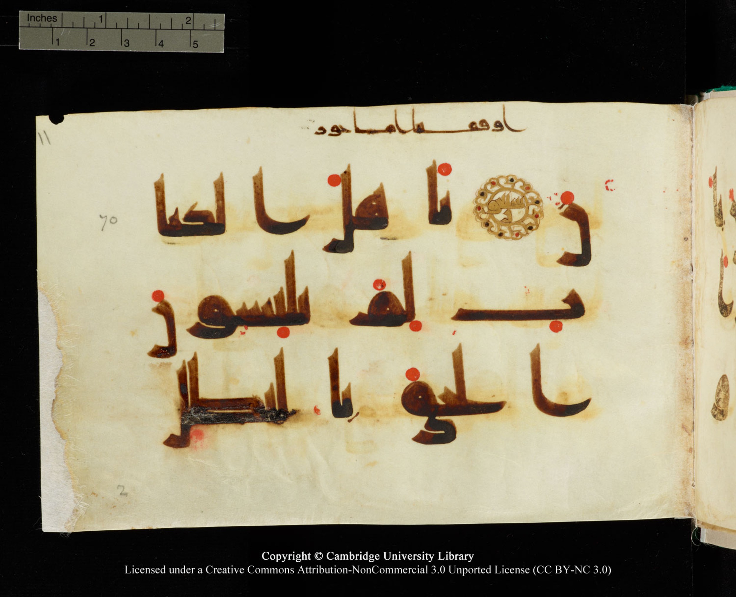 Cambridge, Cambridge University Library, MS Add.1116 (Scan 1), in Kūfī D.I script, showing Surah 3:71 from 9th Century AD (before 876 AD) found in Sinai Peninsula, currently housed at Cambridge University Library, Cambridge, UK