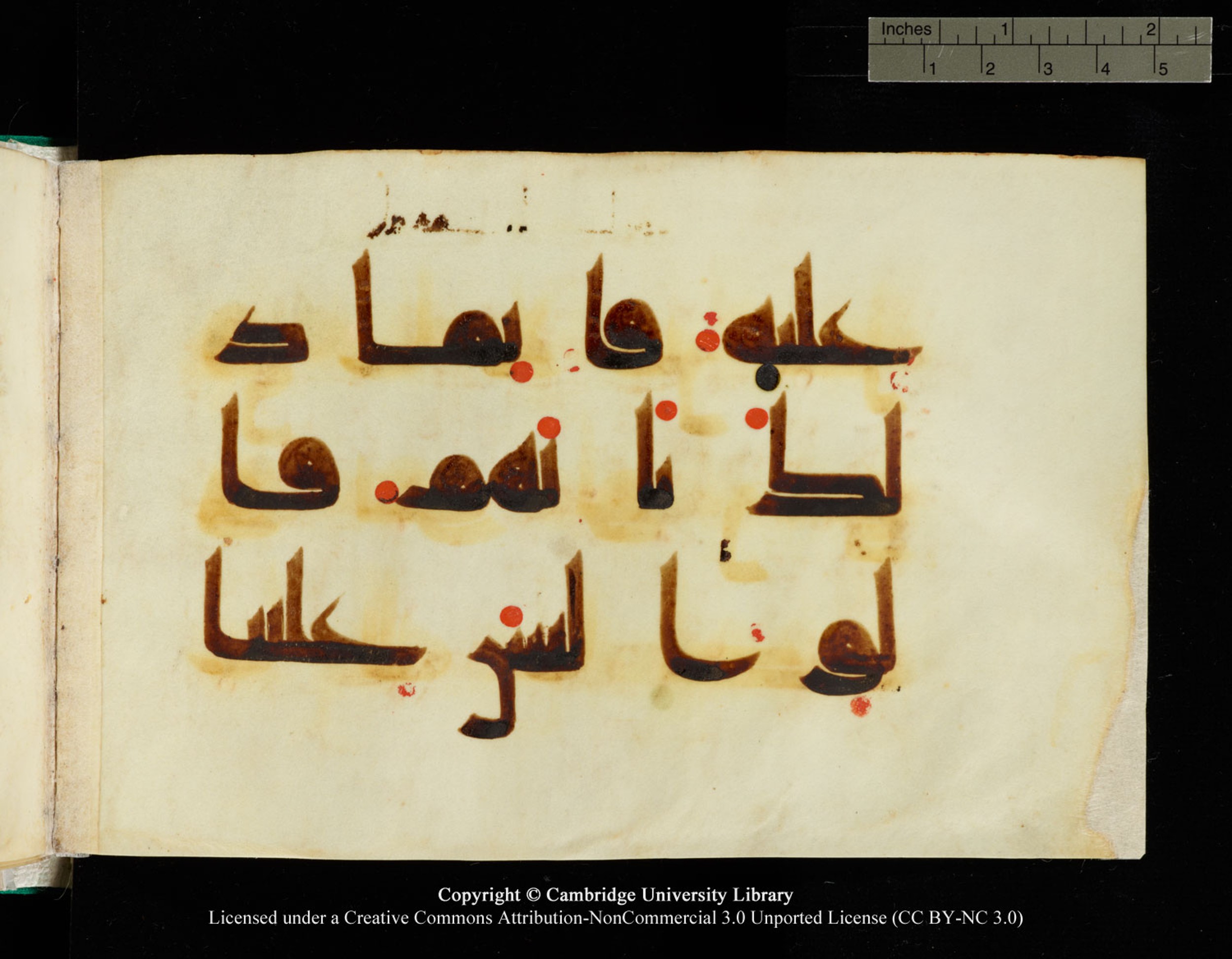 Cambridge, Cambridge University Library, MS Add.1116 (Scan 4), in Kūfī D.I script, showing Surah 3:75 from 9th Century AD (before 876 AD) found in Sinai Peninsula, currently housed at Cambridge University Library, Cambridge, UK