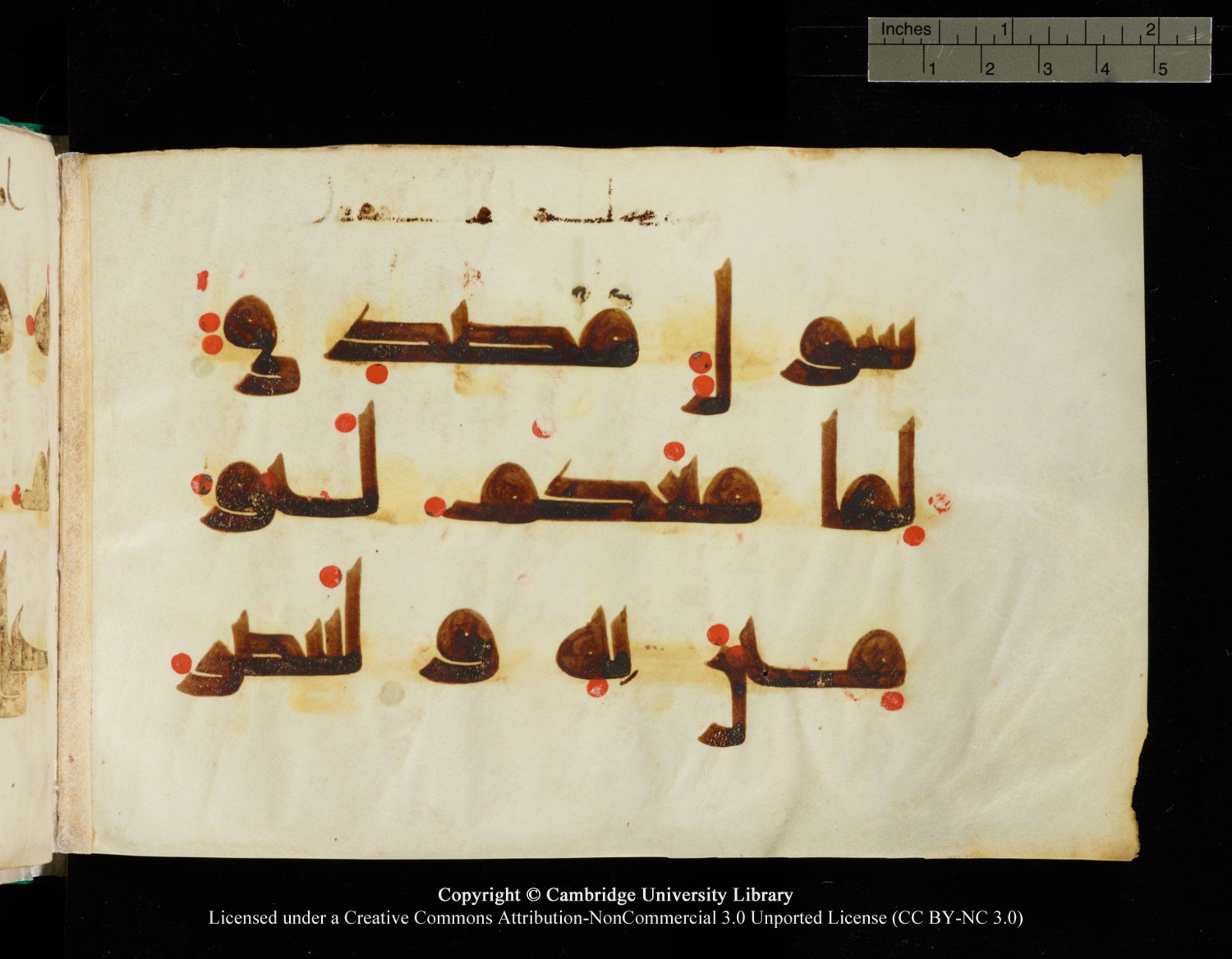 Cambridge, Cambridge University Library, MS Add.1116 (Scan 3), in Kūfī D.I script, showing Surah 3:81 from 9th Century AD (before 876 AD) found in Sinai Peninsula, currently housed at Cambridge University Library, Cambridge, UK