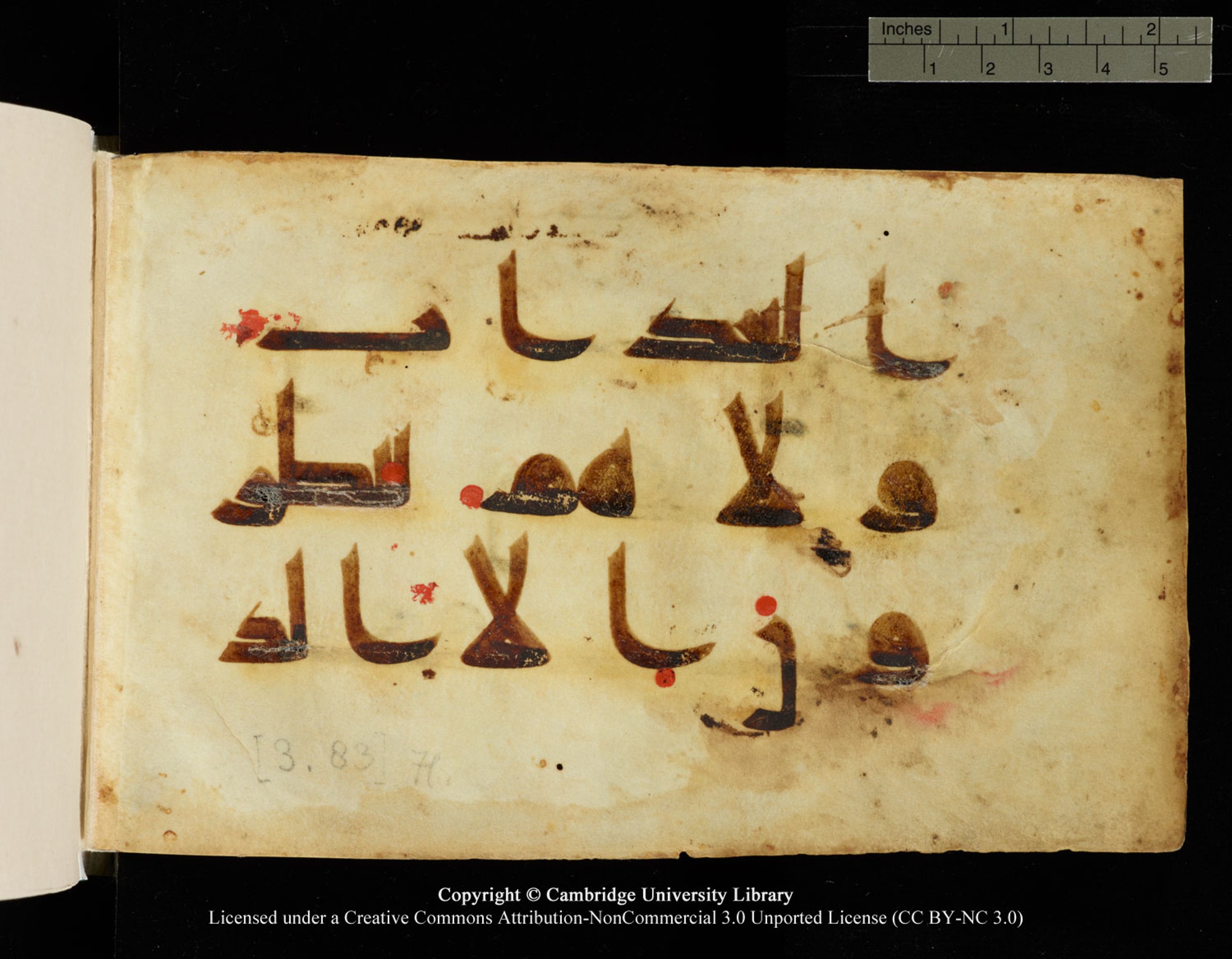 Cambridge, Cambridge University Library, MS Add.1116, in Kūfī D.I script, showing Surah 3:89 from 9th Century AD (before 876 AD) found in Sinai Peninsula, currently housed at Cambridge University Library, Cambridge, UK