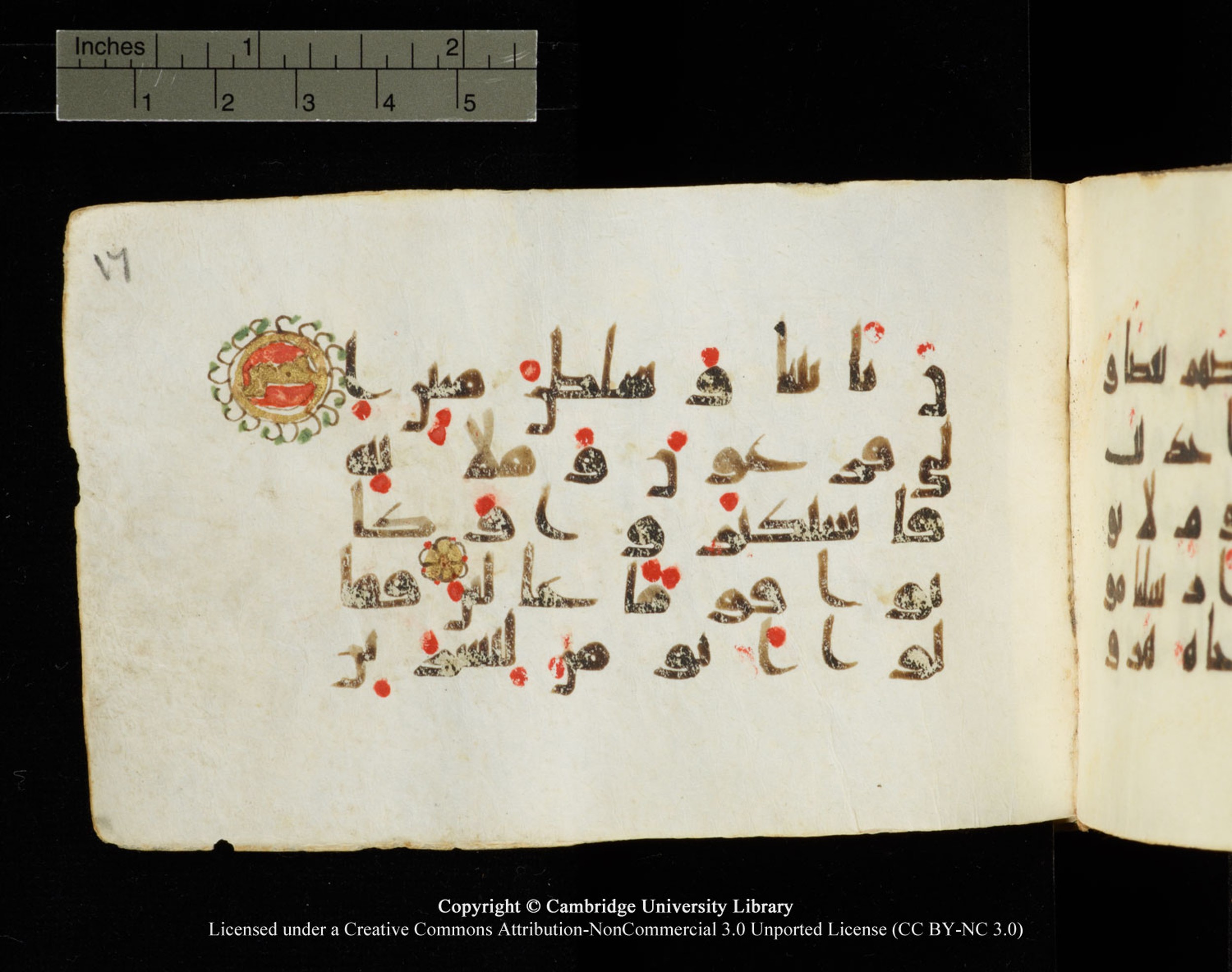 Cambridge University Library MS Add.1138 (Scan 2), in kūfī D.Va script, showing Surah 23:45 from 9th to 10th Century AD found in Sinai Peninsula, currently housed at Cambridge University Library, Cambridge