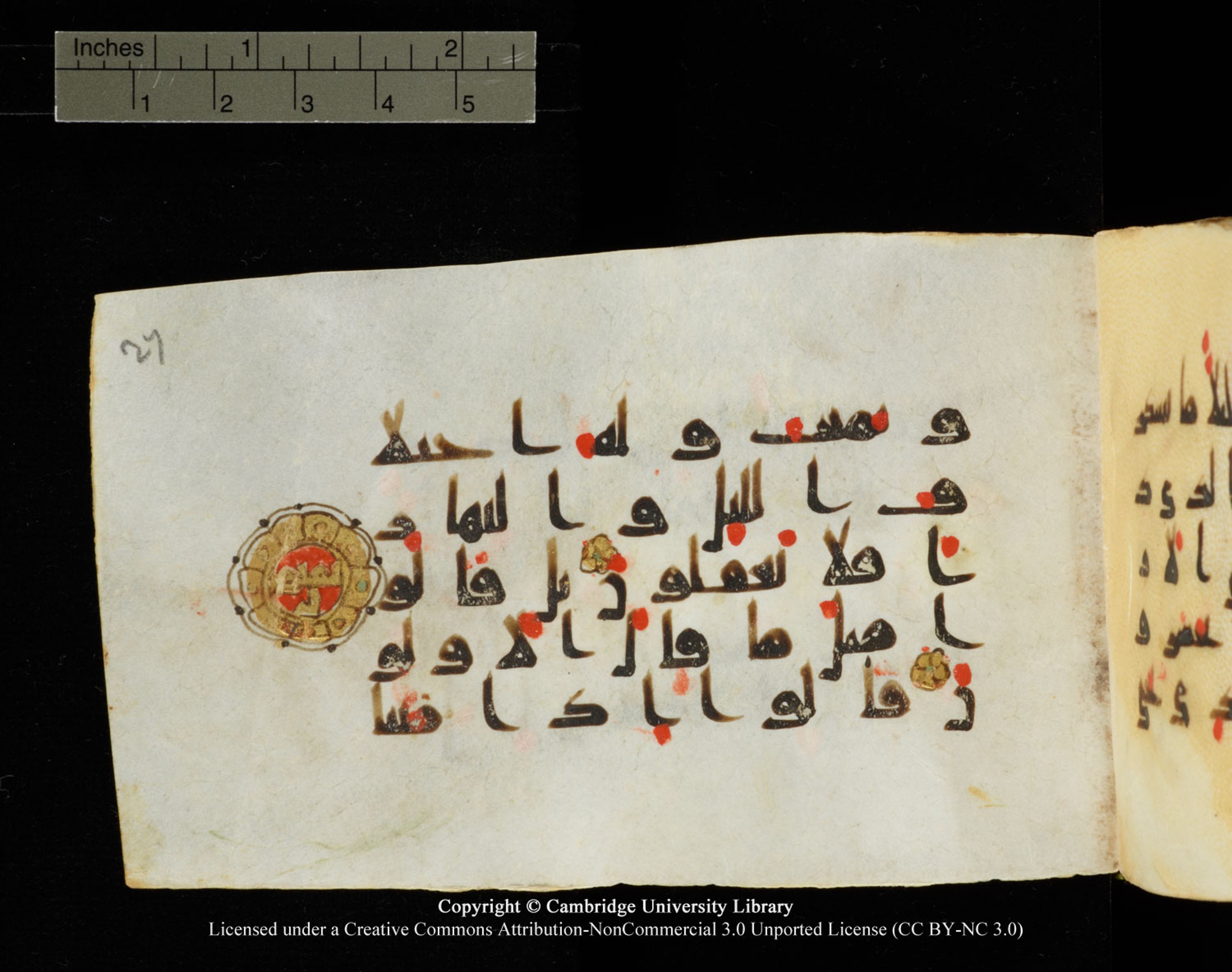 Cambridge University Library MS Add.1138 (Scan 2), in kūfī D.Va script, showing Surah 23:80 from 9th to 10th Century AD found in Sinai Peninsula, currently housed at Cambridge University Library, Cambridge