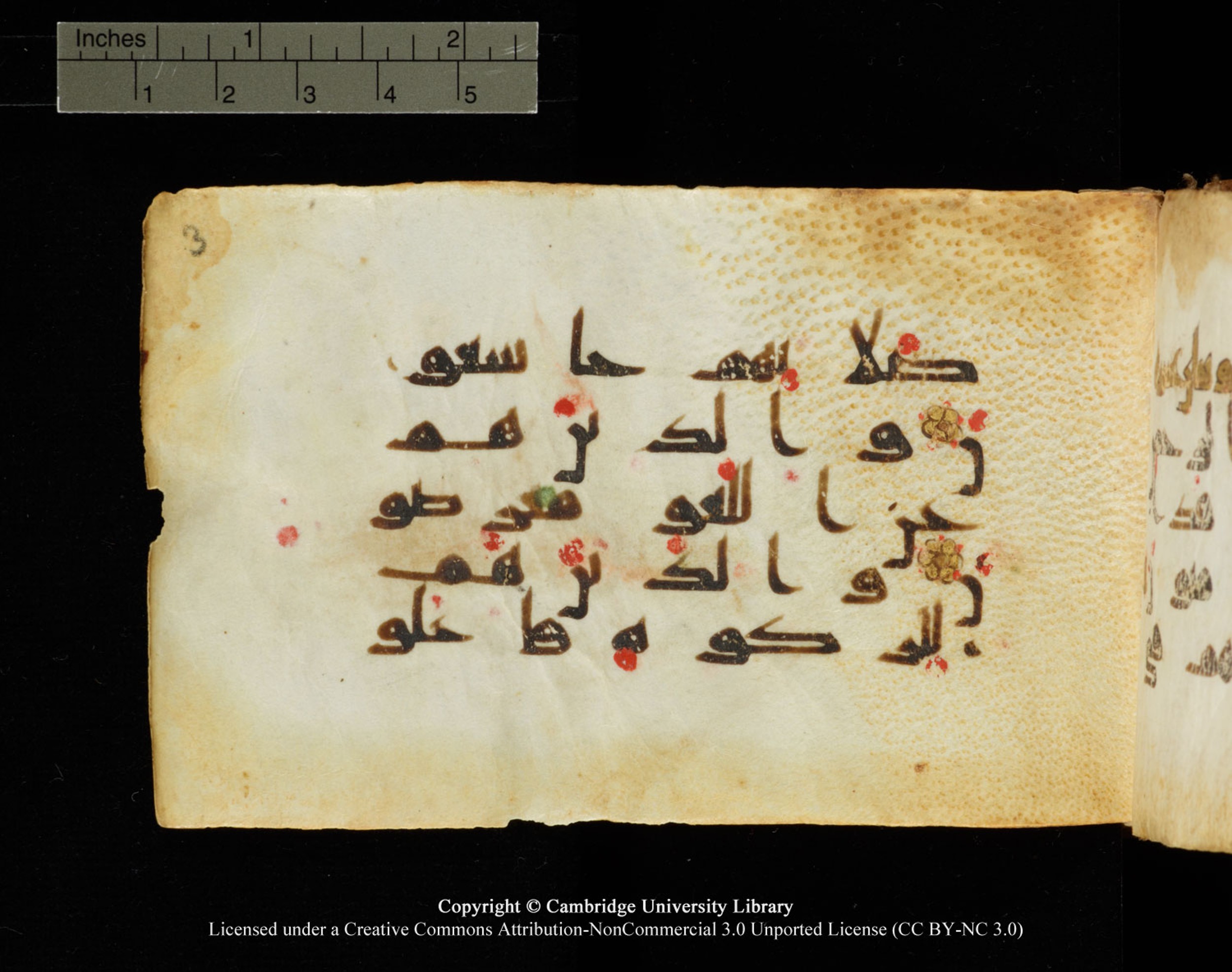 Cambridge University Library MS Add.1138 (Scan 2), in kūfī D.Va script, showing Surah 23:2 from 9th to 10th Century AD found in Sinai Peninsula, currently housed at Cambridge University Library, Cambridge