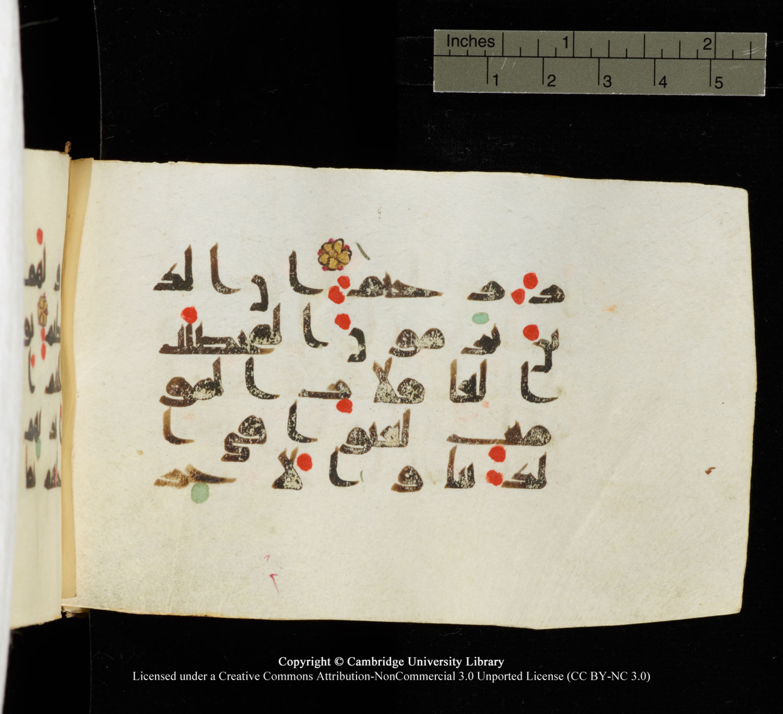 Cambridge University Library MS Add.1138 (Scan 3), in kūfī D.Va script, showing Surah 24:22 from 9th to 10th Century AD found in Sinai Peninsula, currently housed at Cambridge University Library, Cambridge