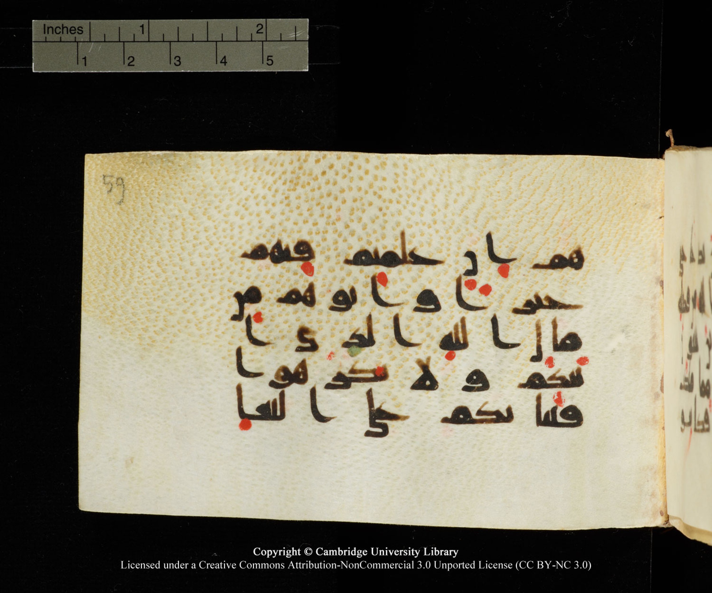Cambridge University Library MS Add.1138 (Scan 3), in kūfī D.Va script, showing Surah 24:33 from 9th to 10th Century AD found in Sinai Peninsula, currently housed at Cambridge University Library, Cambridge