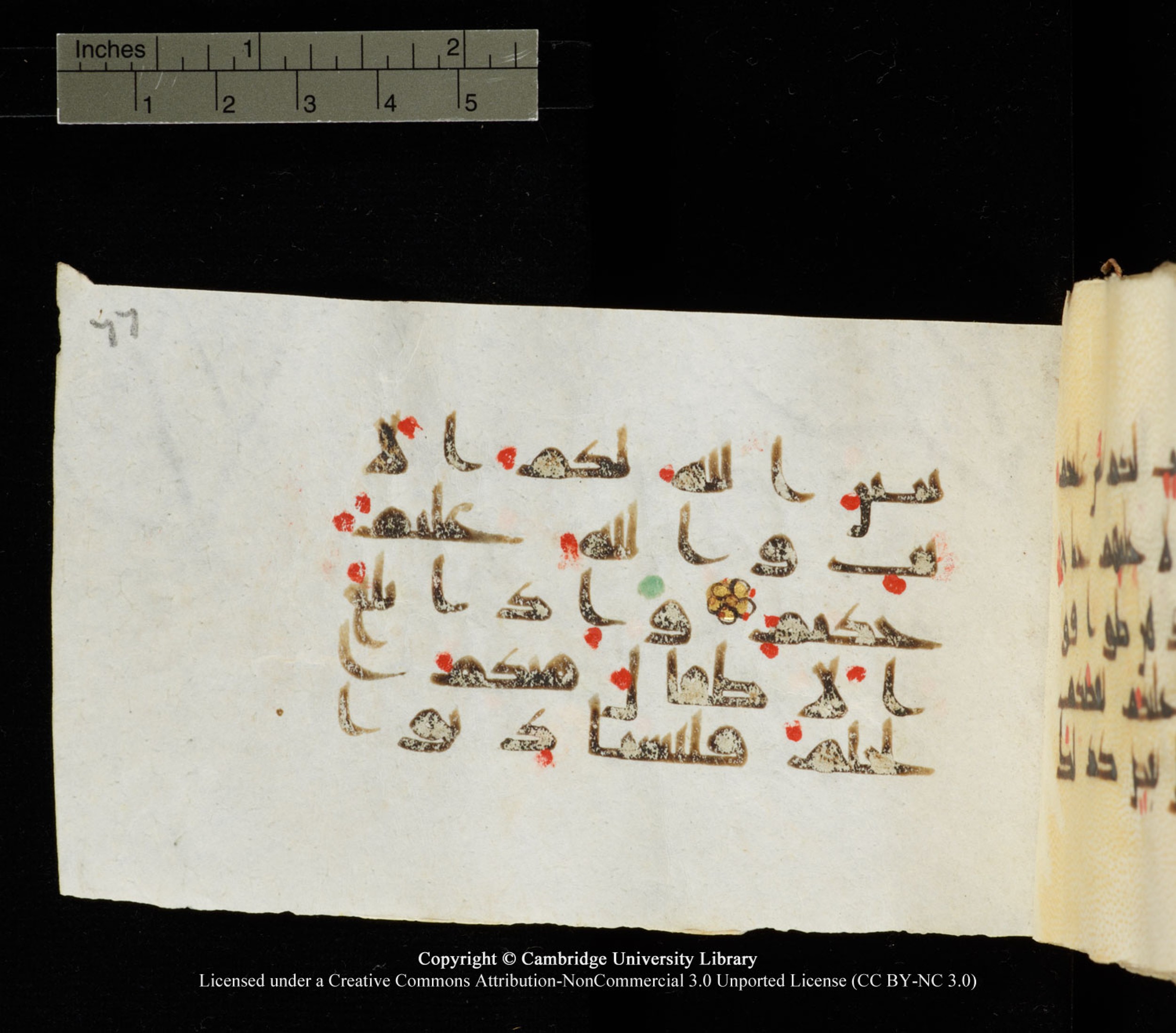 Cambridge University Library MS Add.1138 (Scan 1), in kūfī D.Va script, showing Surah 24:59 from 9th to 10th Century AD found in Sinai Peninsula, currently housed at Cambridge University Library, Cambridge