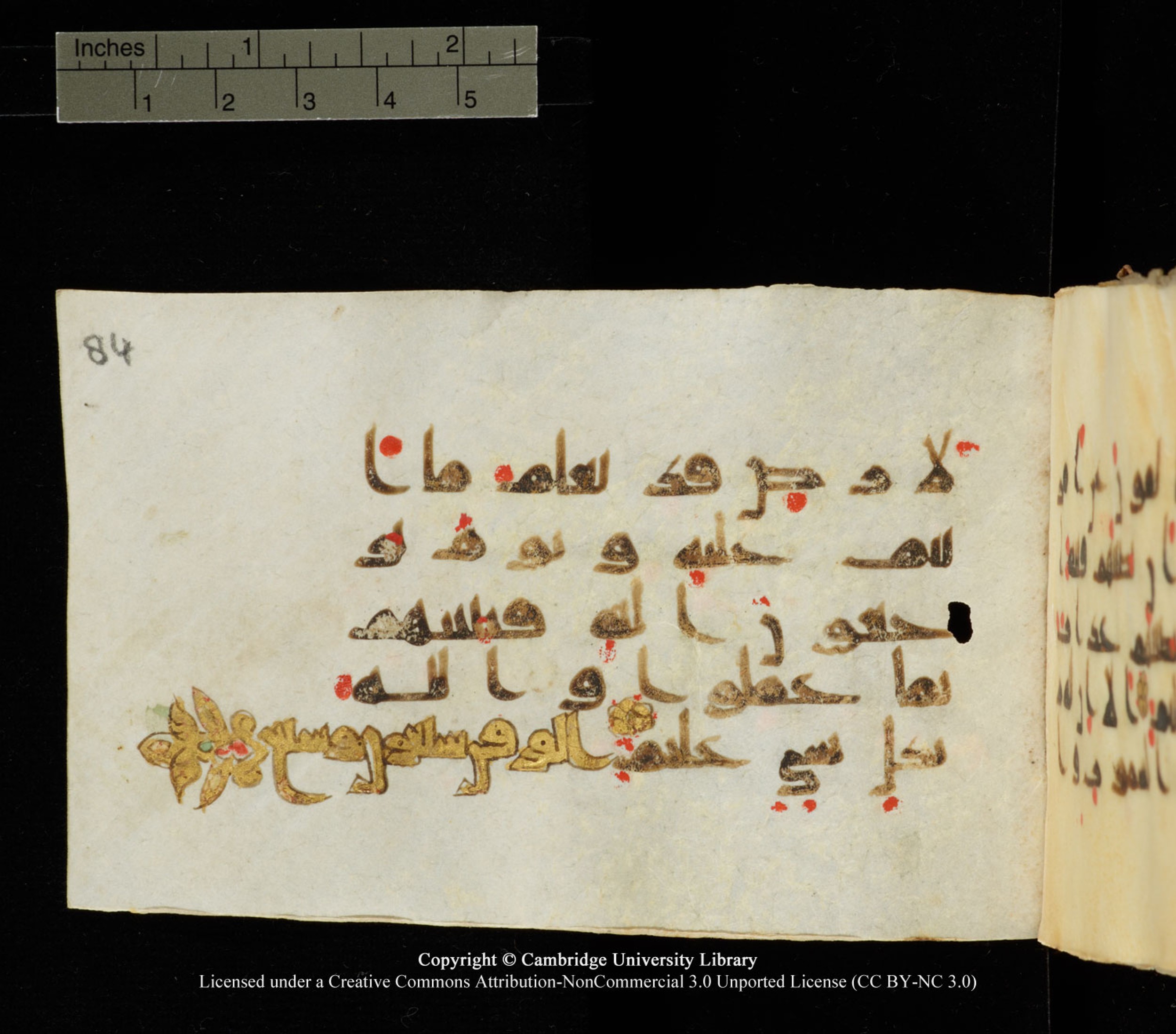 Cambridge University Library MS Add.1138 (Scan 2), in kūfī D.Va script, showing Surah 24:64 from 9th to 10th Century AD found in Sinai Peninsula, currently housed at Cambridge University Library, Cambridge